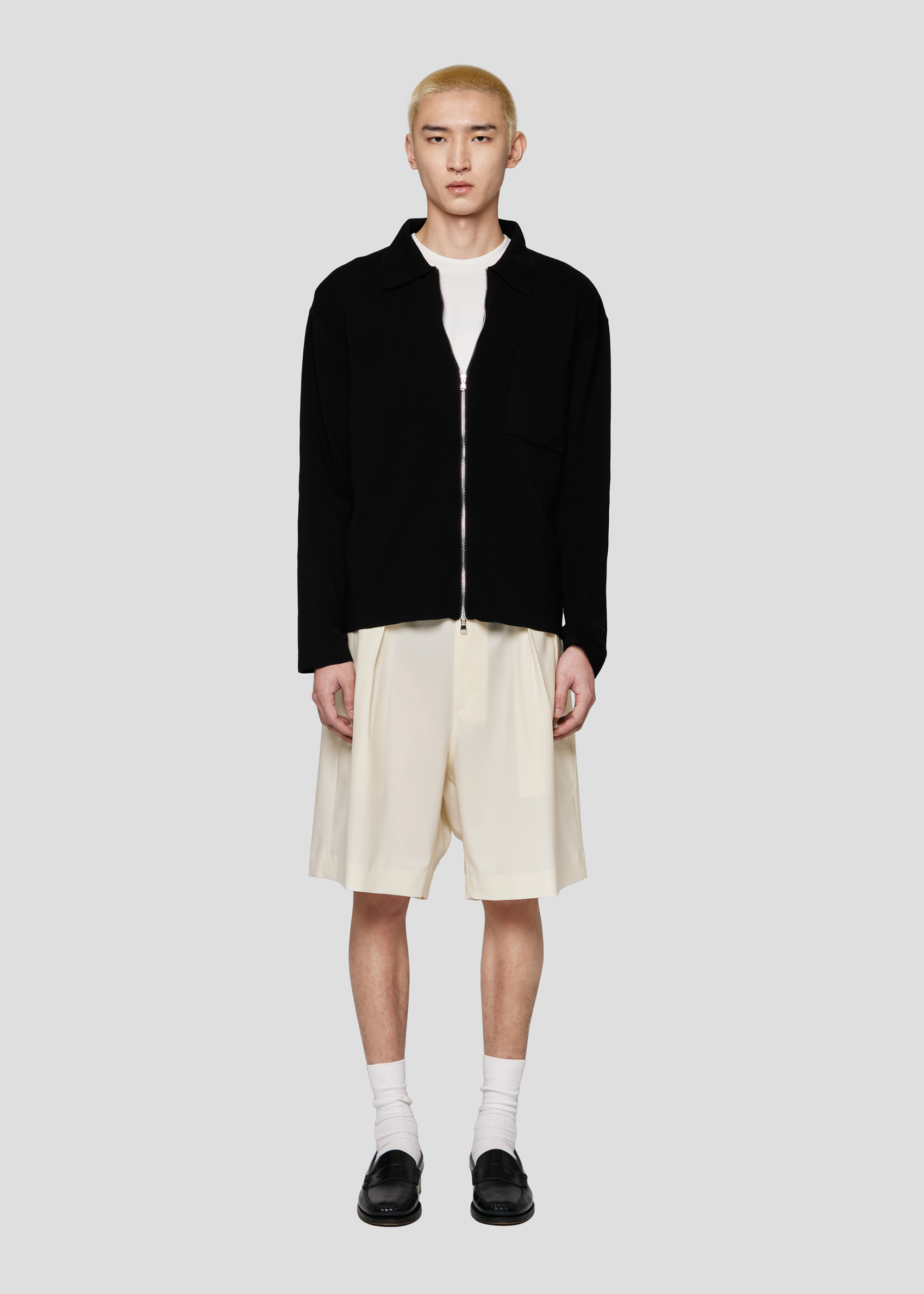 SEVEN GAUGE: CREPE ZIPPED OVERSHIRT BLACK