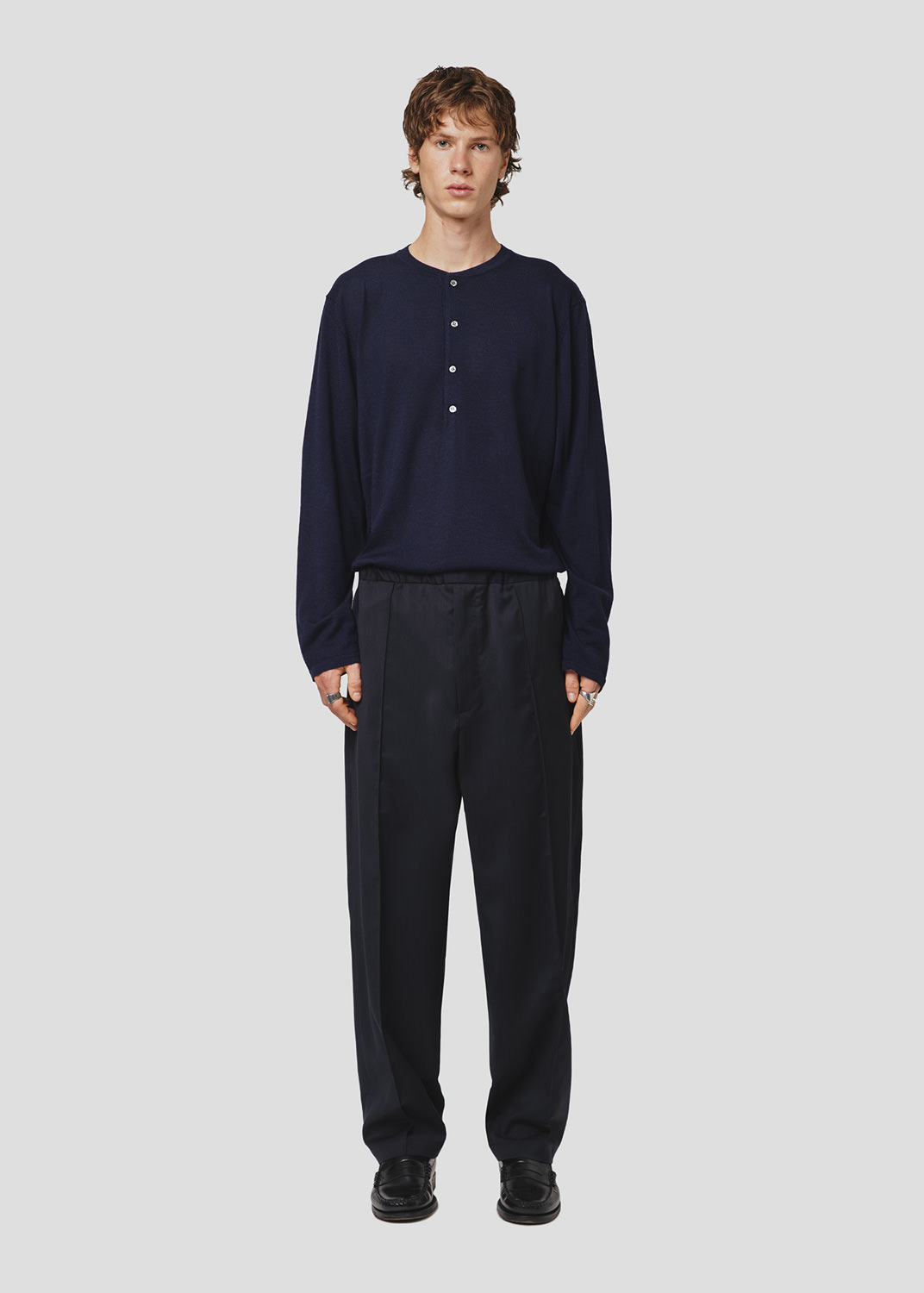 SEVEN GAUGE: TROUSERS PLEATED TROPICAL WOOL BLUE