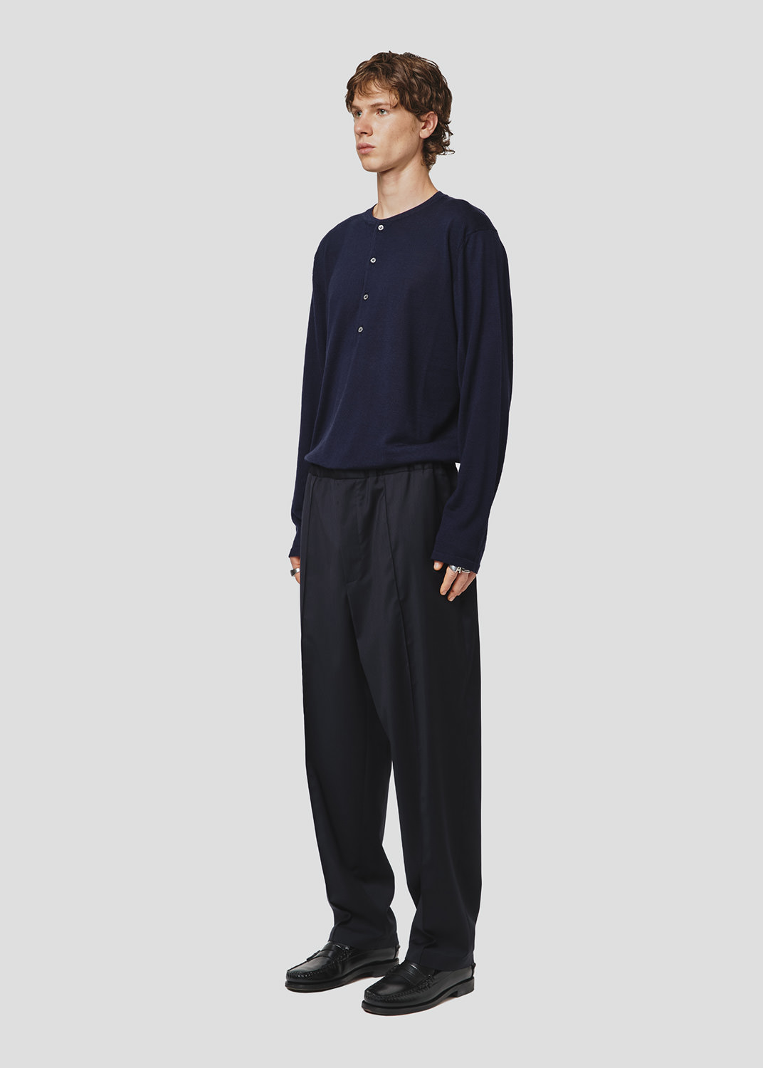 SEVEN GAUGE: TROUSERS PLEATED TROPICAL WOOL BLUE