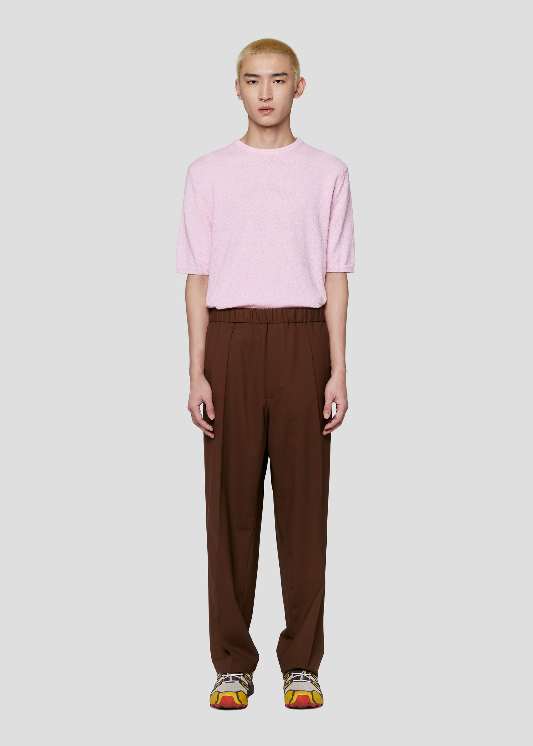 SEVEN GAUGE: TROUSERS PLEATED TROPICAL WOOL BROWN