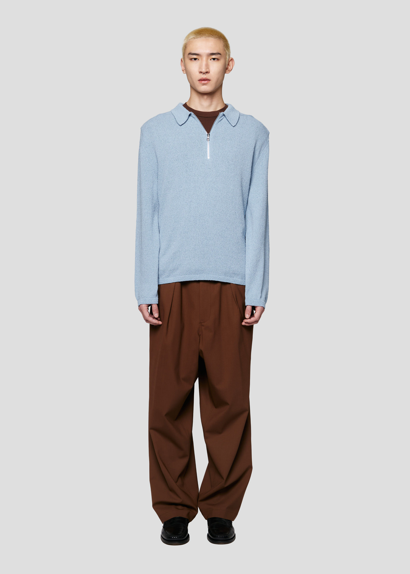 SEVEN GAUGE: BOUCLET POLO LONG SLEEVE LIGHT BLUE