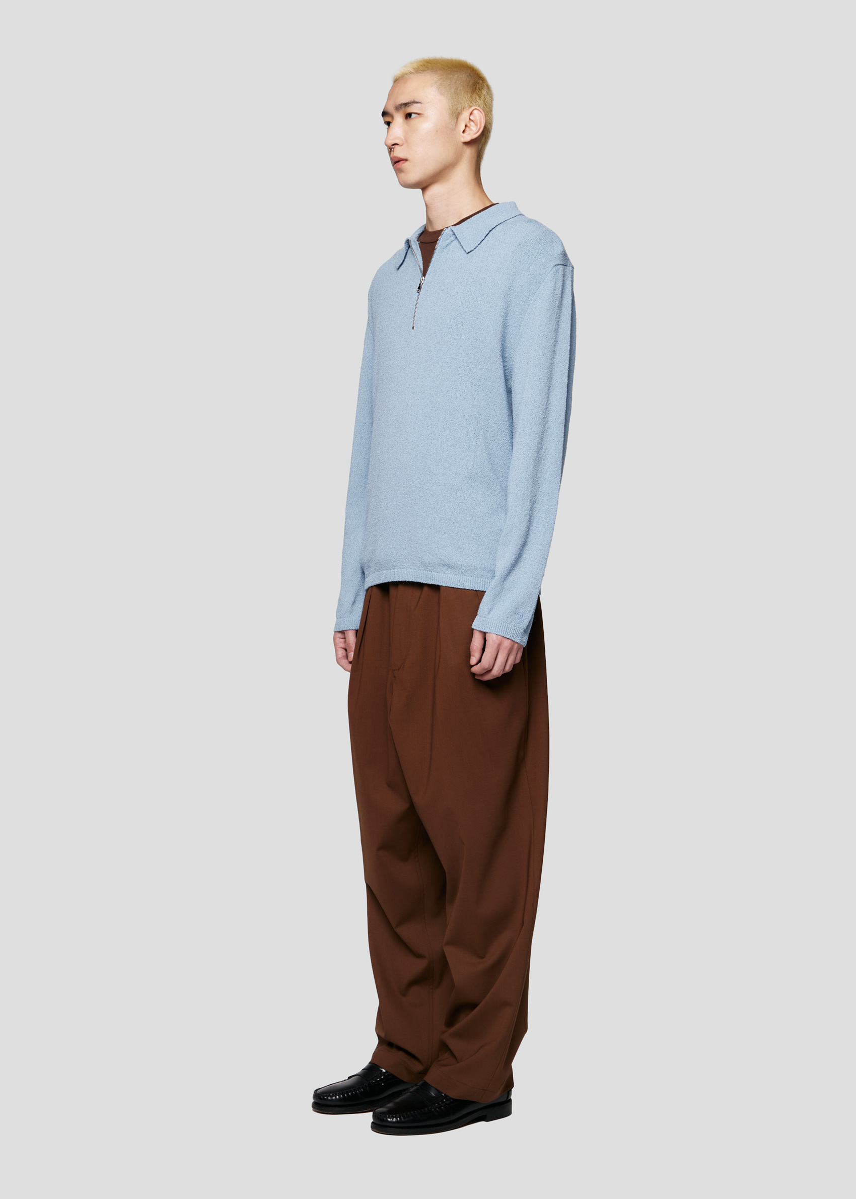 SEVEN GAUGE: BOUCLET POLO LONG SLEEVE LIGHT BLUE