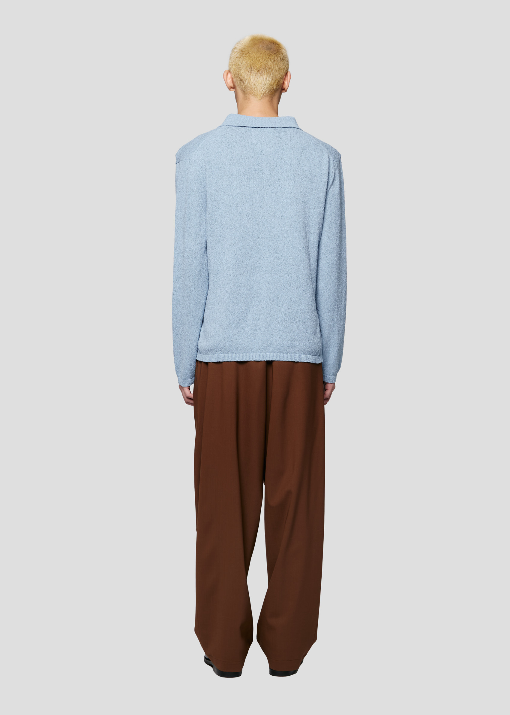 SEVEN GAUGE: BOUCLET POLO LONG SLEEVE LIGHT BLUE