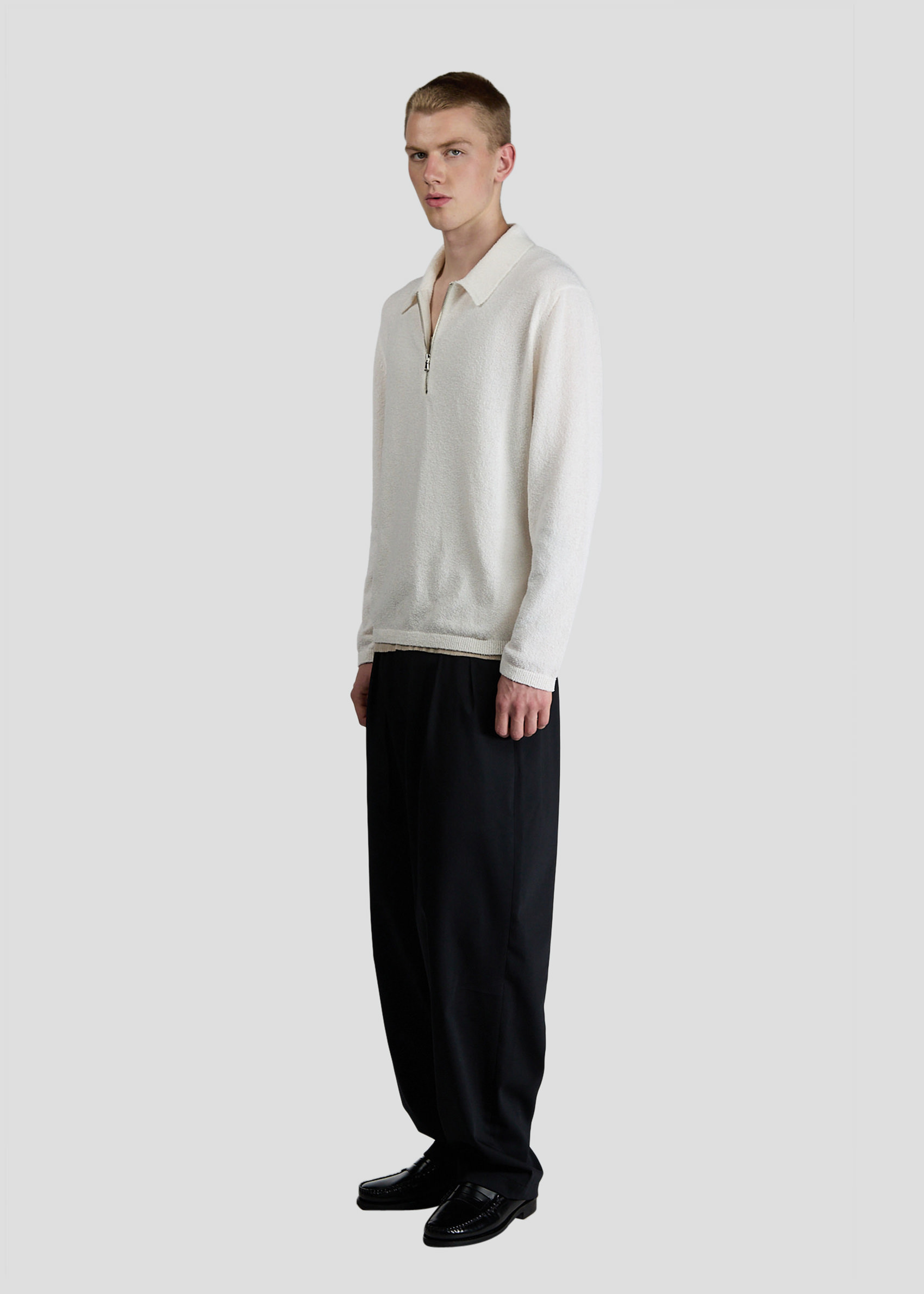 SEVEN GAUGE: BOUCLET POLO LONG SLEEVE WHITE