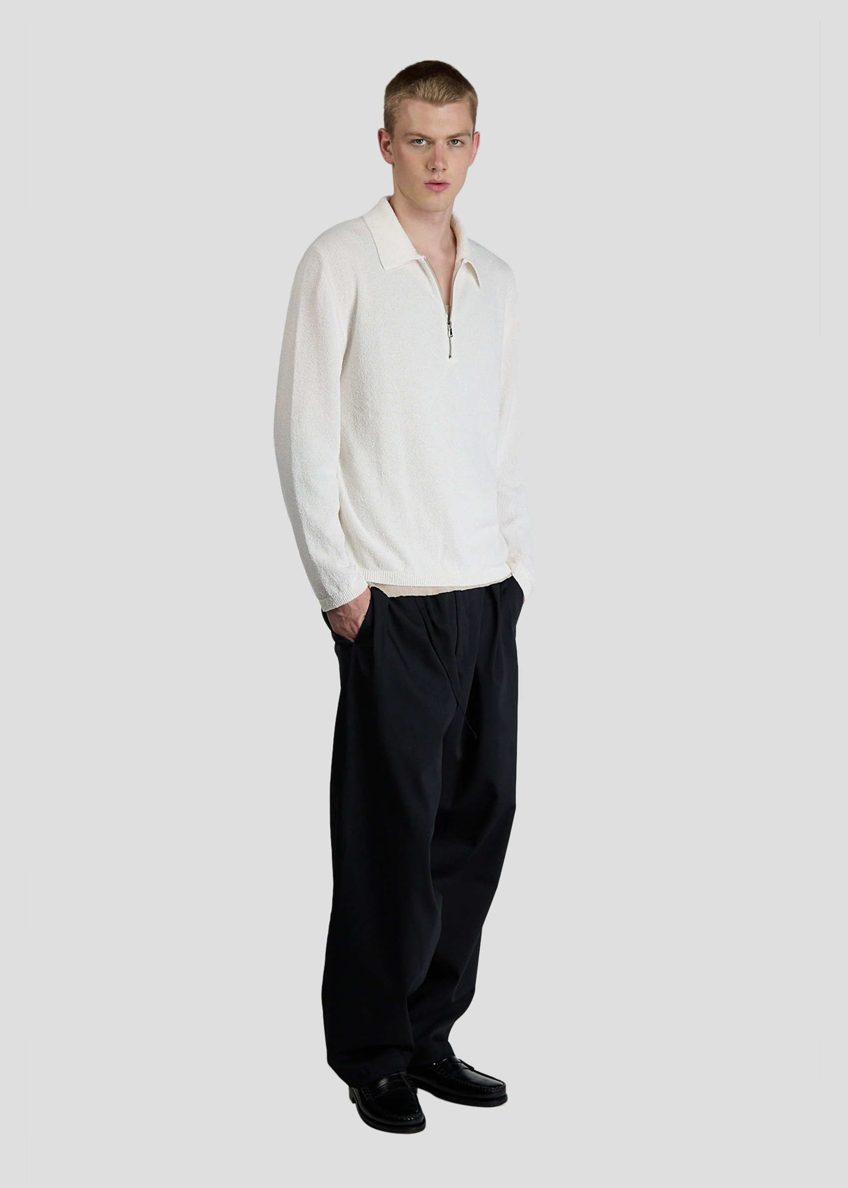 SEVEN GAUGE: BOUCLET POLO LONG SLEEVE WHITE