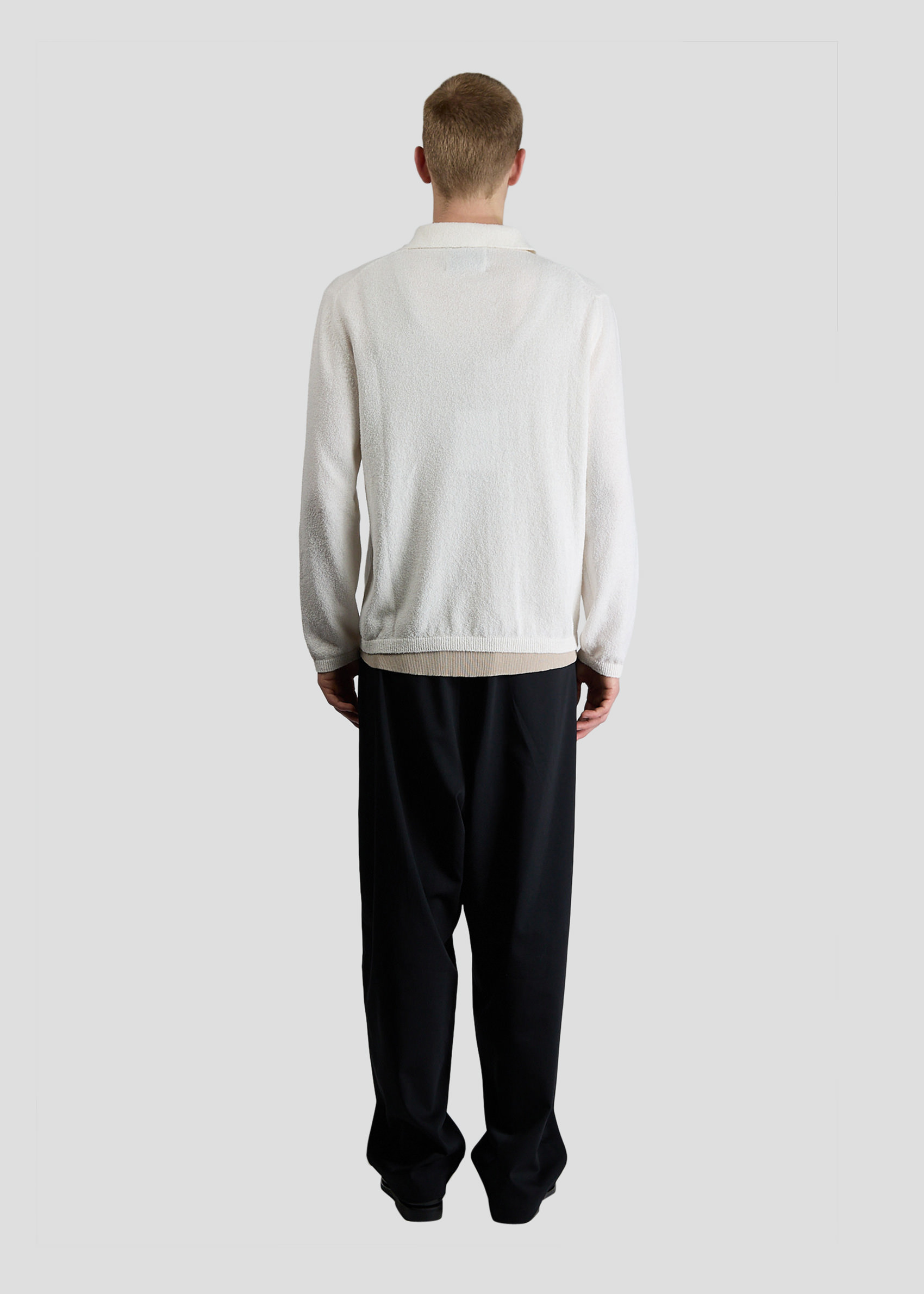 SEVEN GAUGE: BOUCLET POLO LONG SLEEVE WHITE