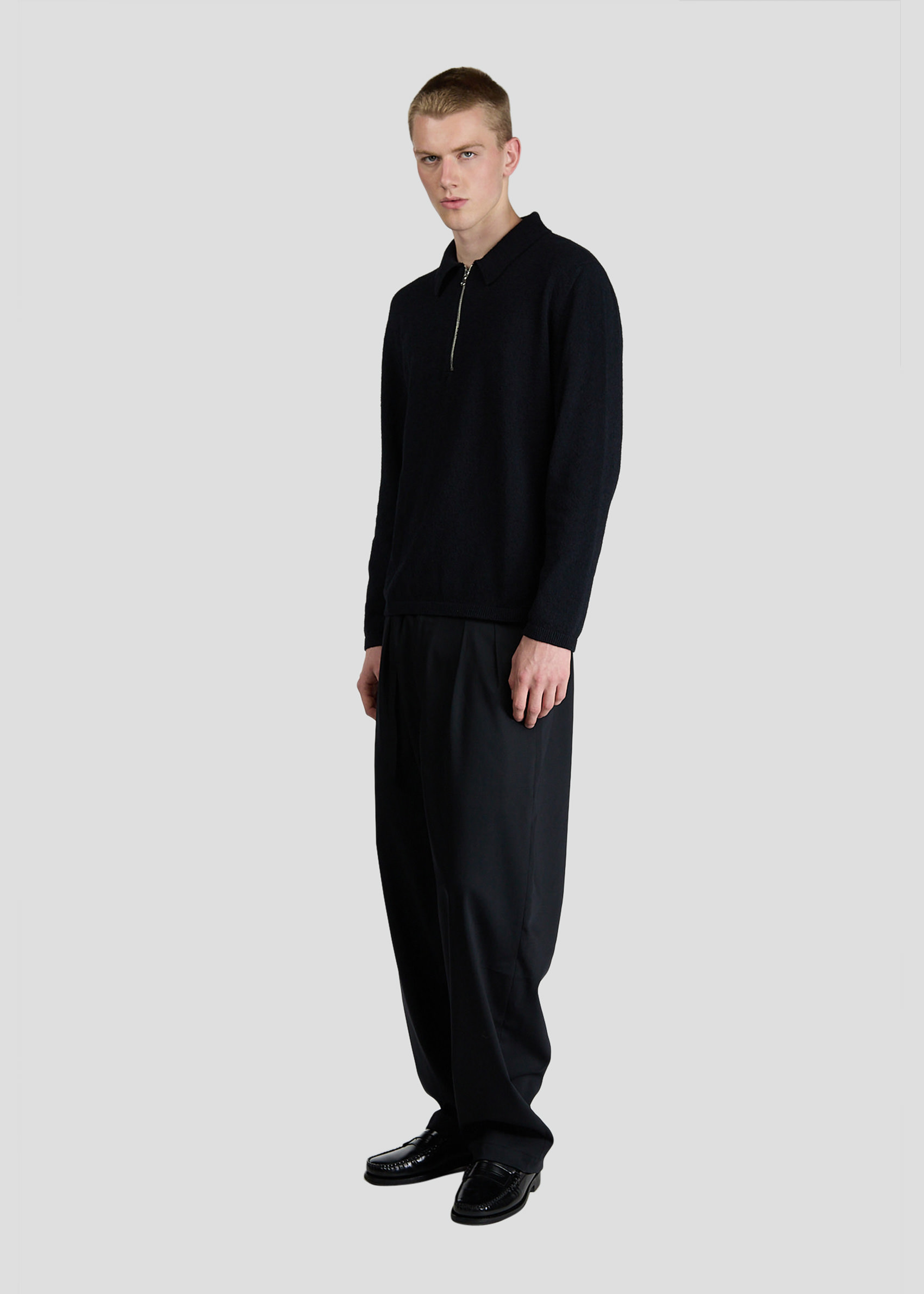 SEVEN GAUGE: BOUCLET POLO LONG SLEEVE BLACK