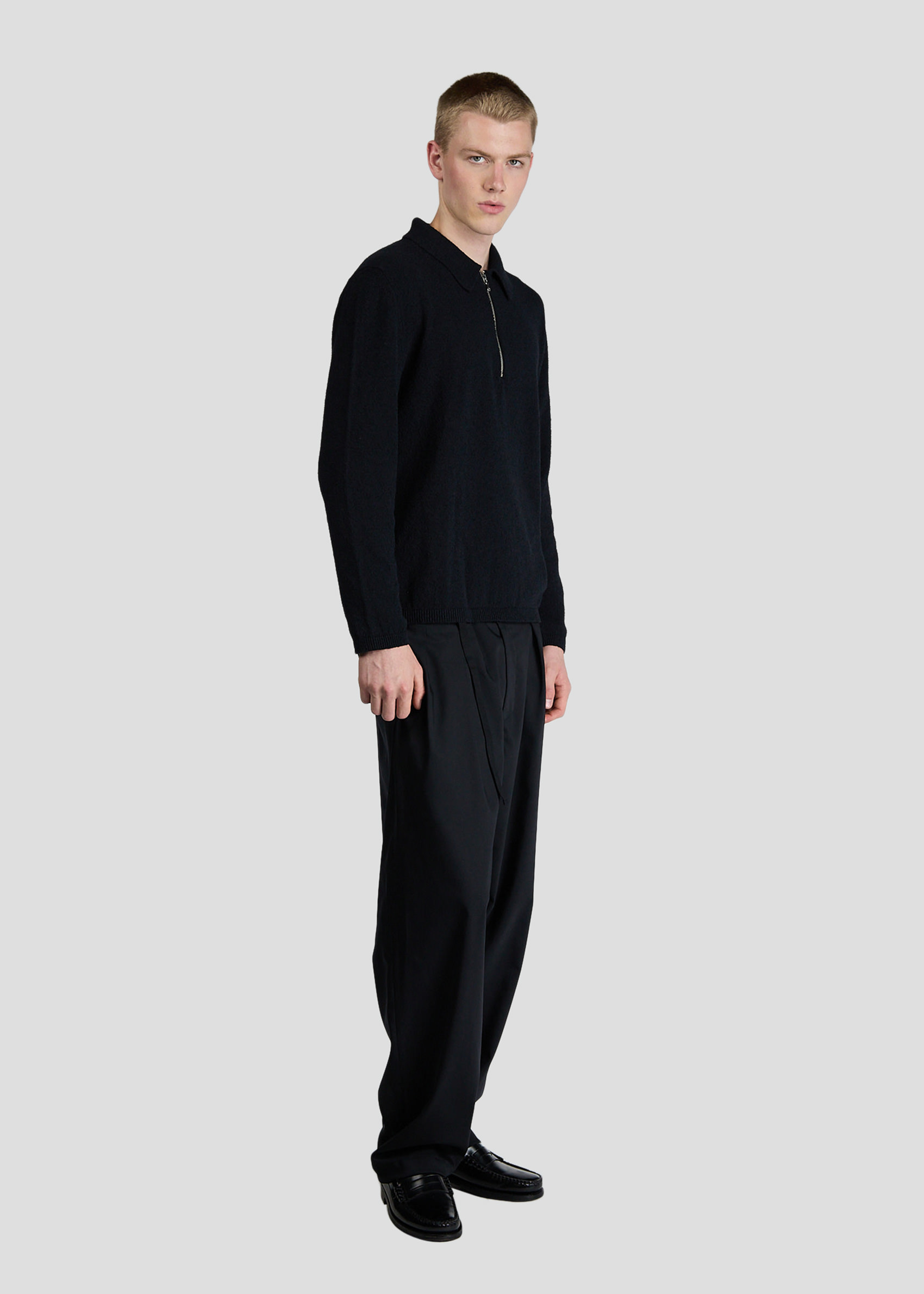 SEVEN GAUGE: BOUCLET POLO LONG SLEEVE BLACK