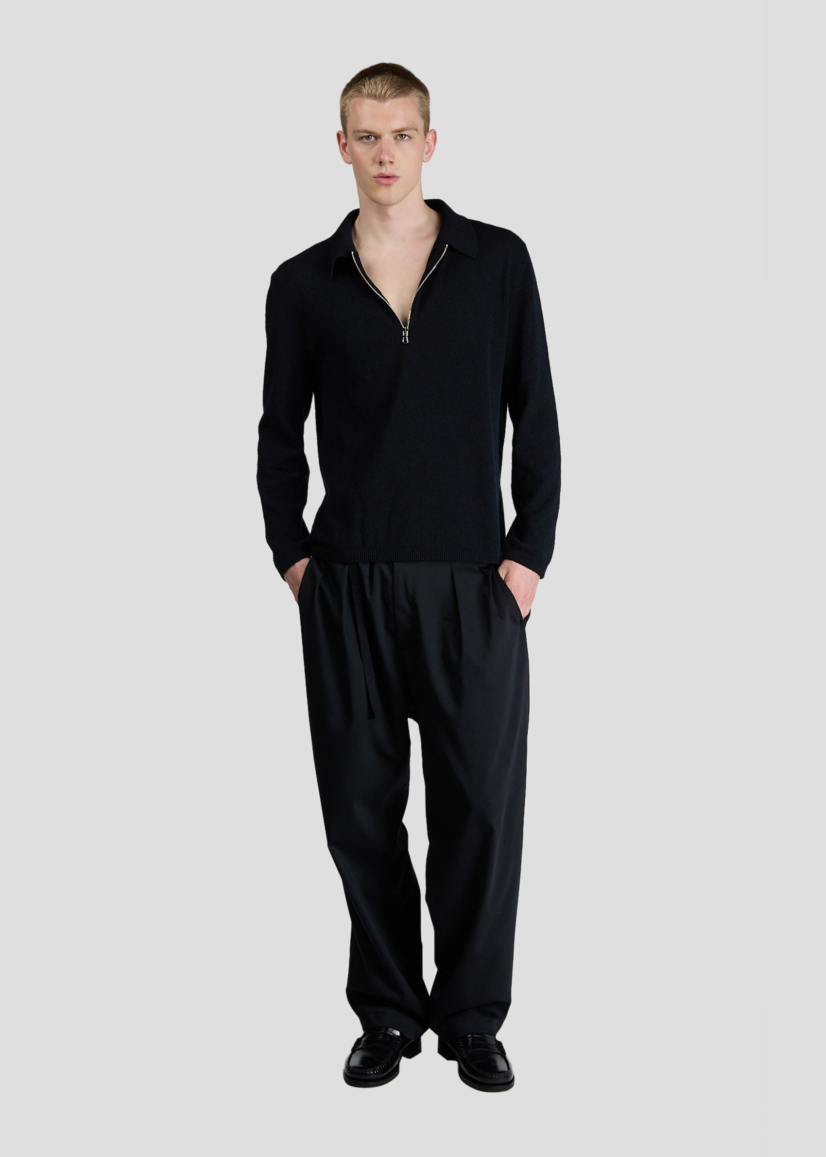 SEVEN GAUGE: BOUCLET POLO LONG SLEEVE BLACK
