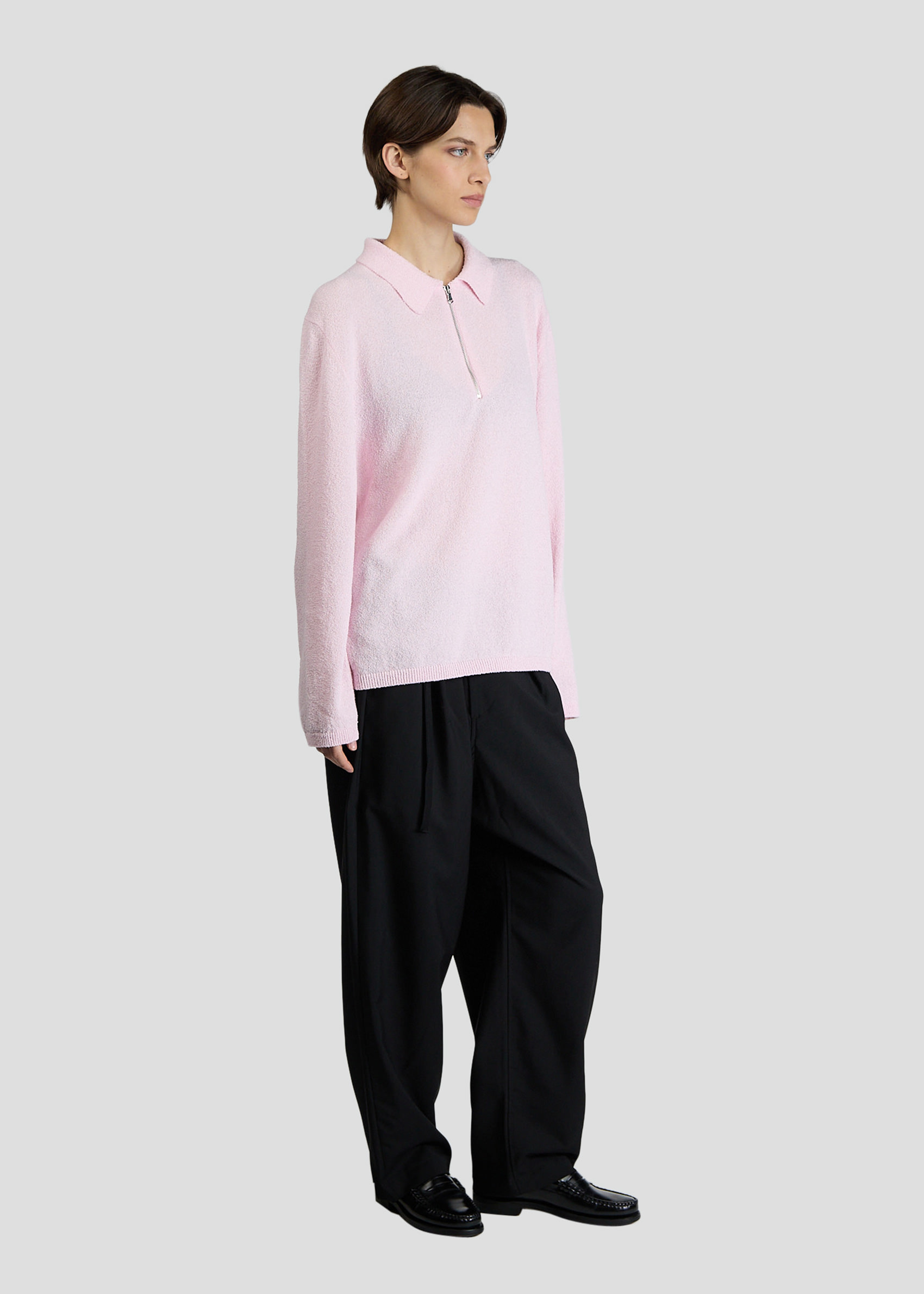 SEVEN GAUGE: POLO BOUCLET CON ZIP MANICA LUNGA ROSA