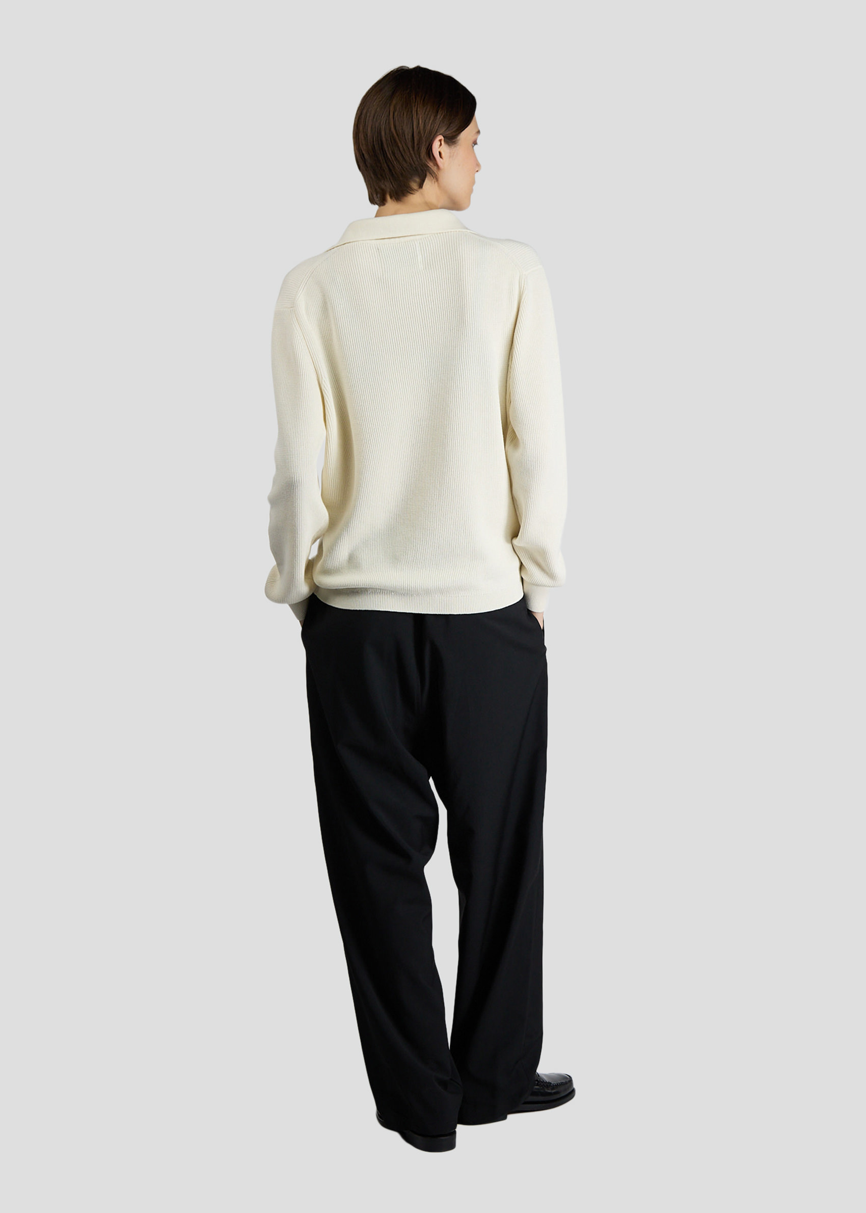SEVEN GAUGE: ENGLISH RIB COTTON LONG SLEEVE POLO LIGHT CREAM