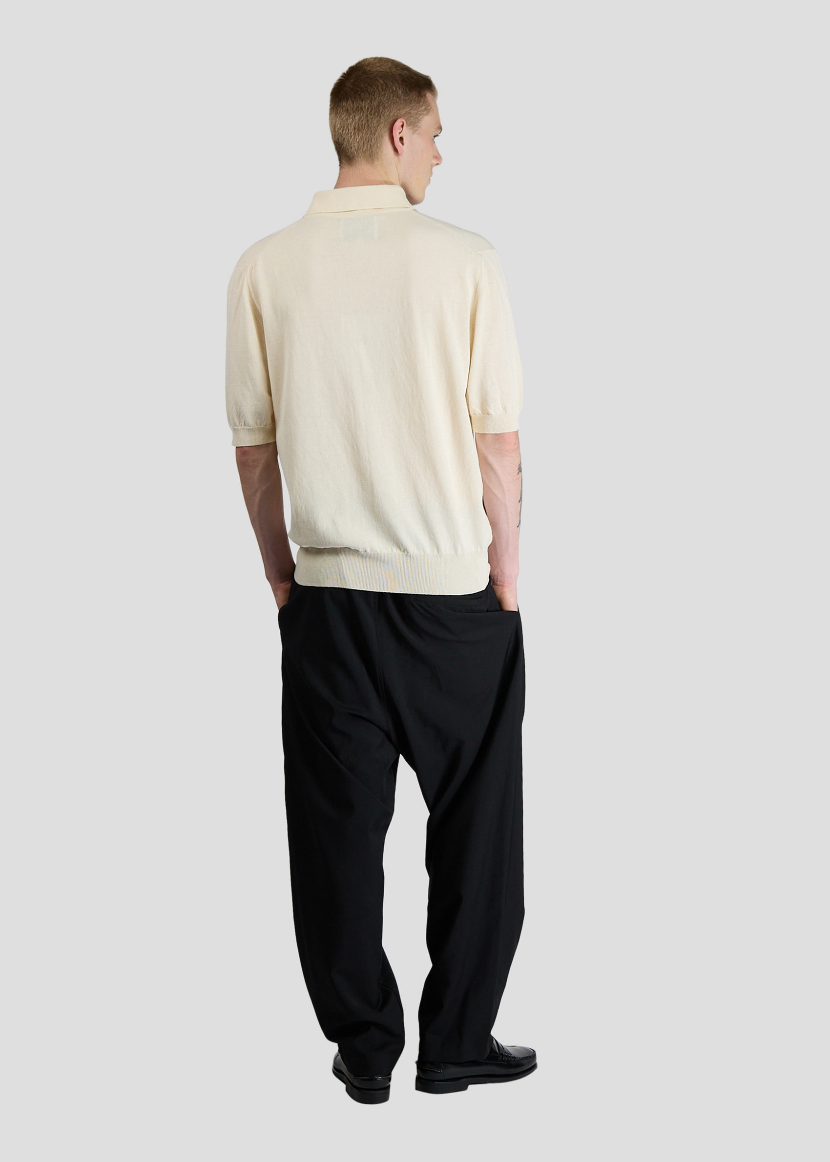 SEVEN GAUGE: CREPE POLO SHORT SLEEVE BEIGE