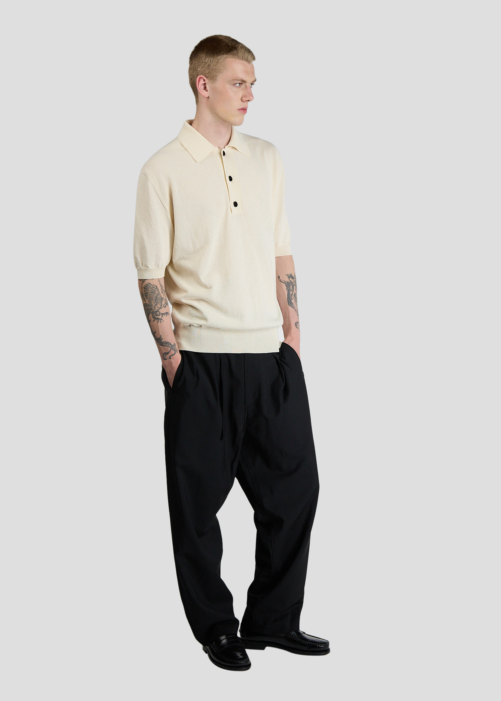 SEVEN GAUGE: CREPE POLO SHORT SLEEVE BEIGE