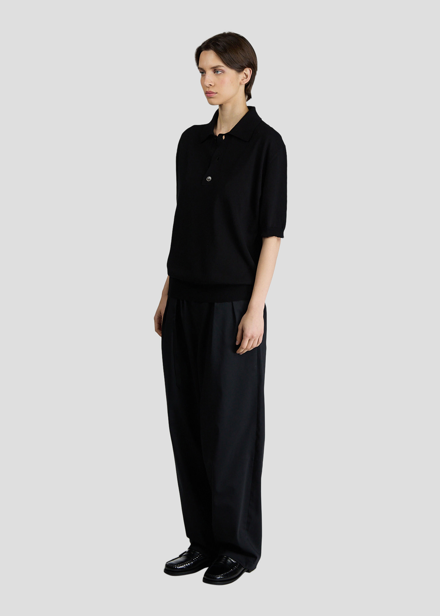 SEVEN GAUGE: CREPE POLO SHORT SLEEVE BLACK