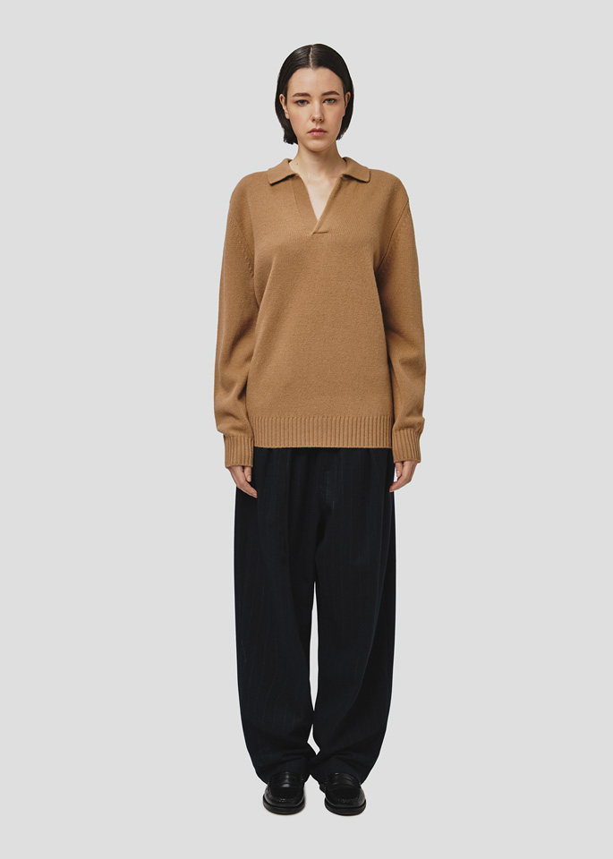 SEVEN GAUGE: CAMEL WOOL POLO SHIRT