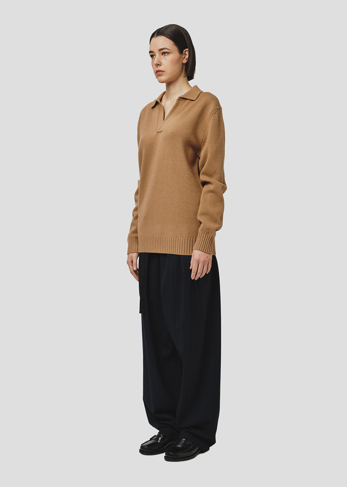 SEVEN GAUGE: CAMEL WOOL POLO SHIRT