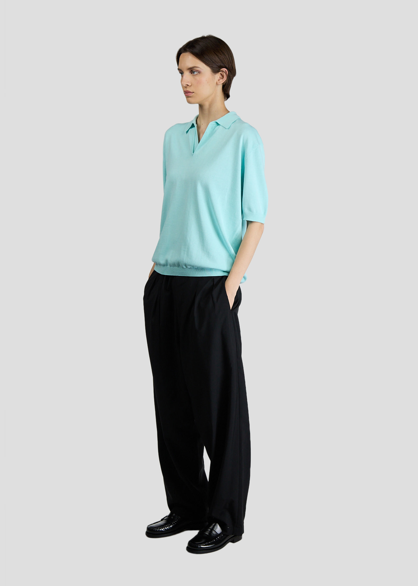 SEVEN GAUGE: COTTON SHORT SLEEVE POLO ACQUA