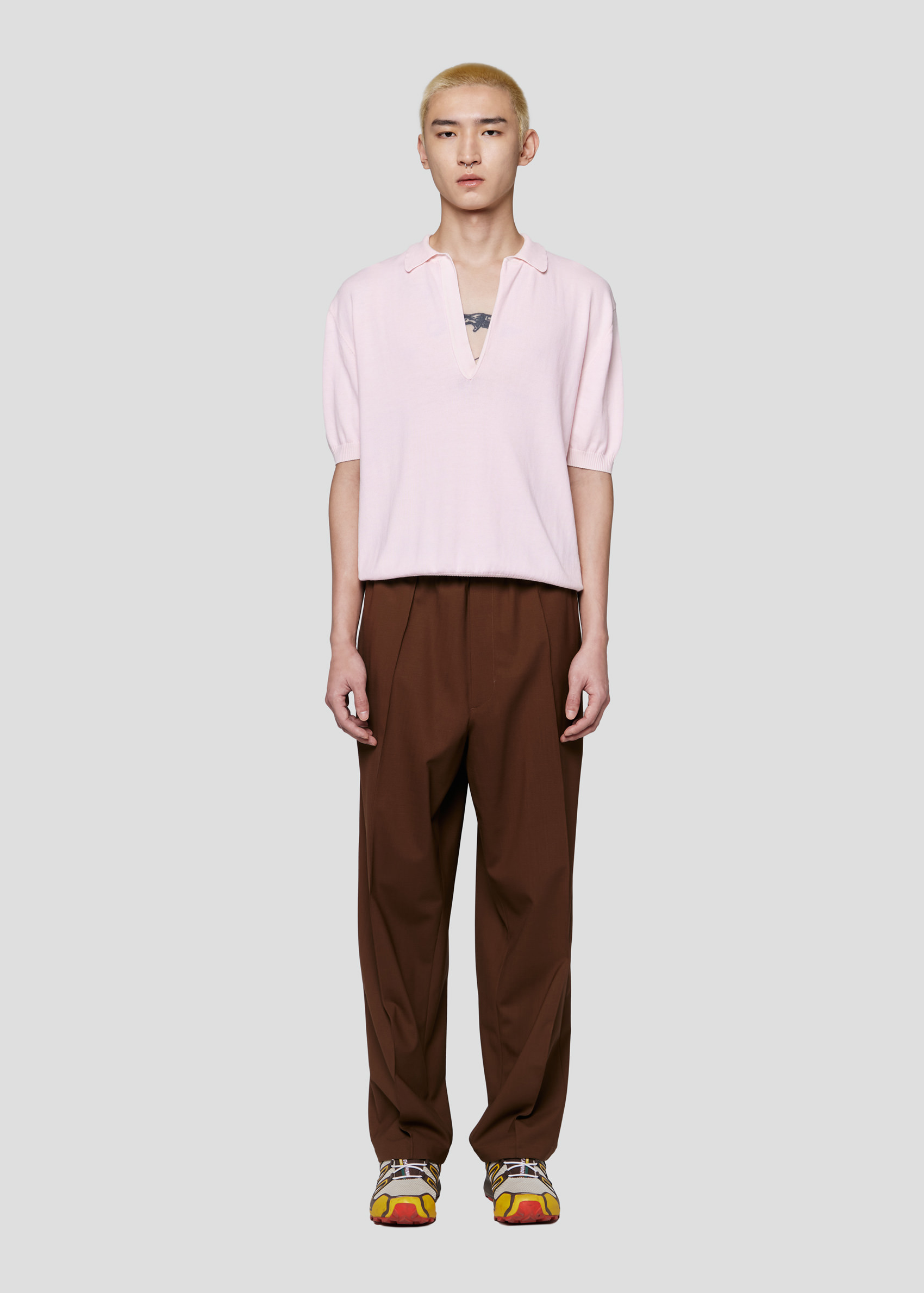 SEVEN GAUGE: COTTON SHORT SLEEVE POLO LIGHT PINK
