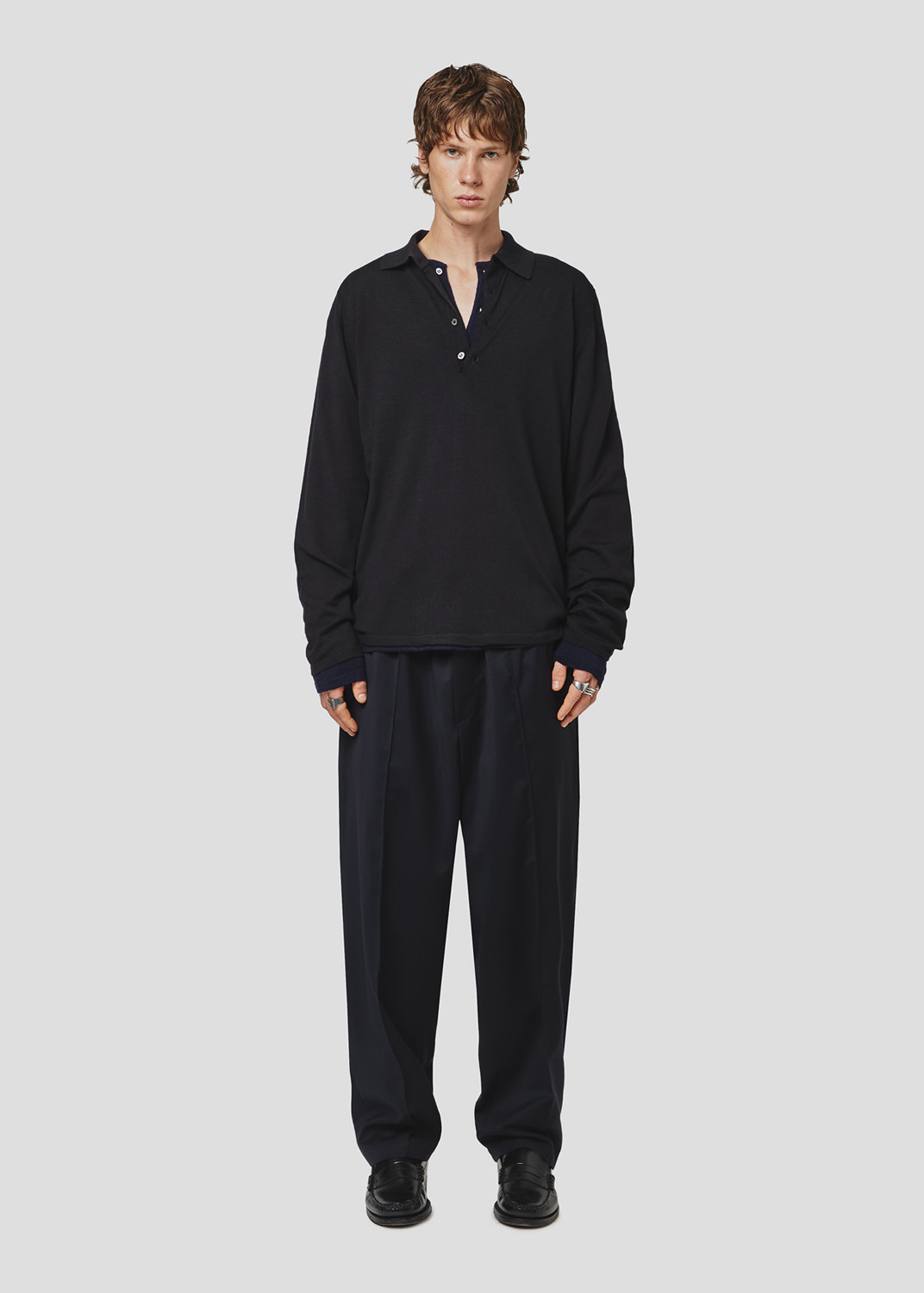 SEVEN GAUGE: MERINOS SILK POLO BLACK