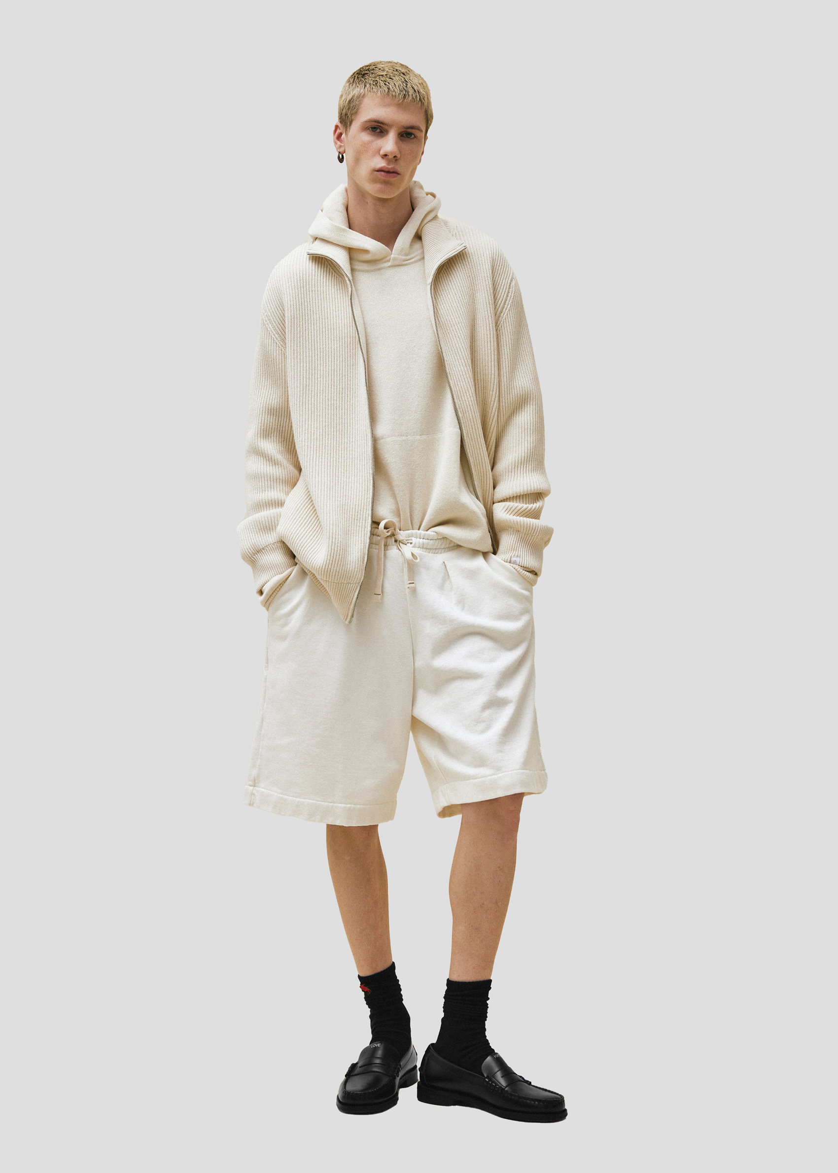 SEVEN GAUGE: WOOL COTTON HOODY SWEATER BEIGE