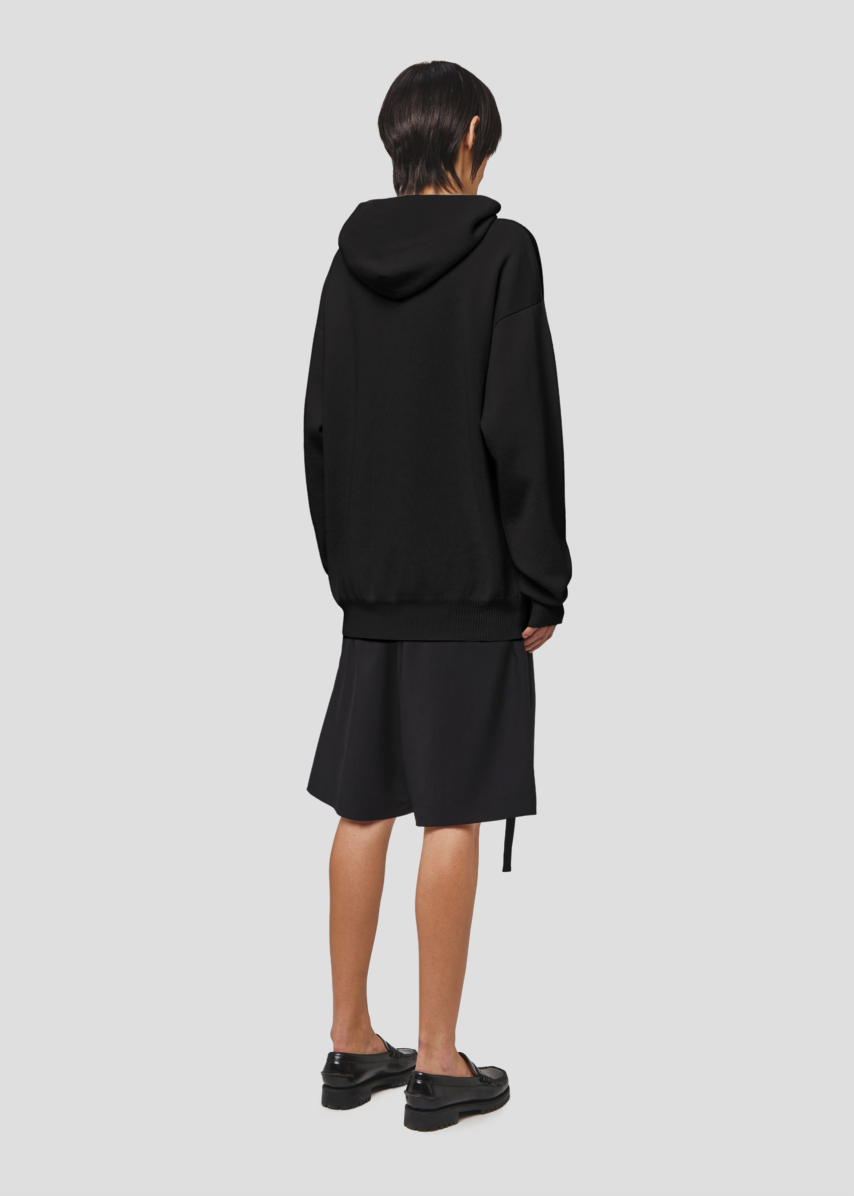 SEVEN GAUGE: MAGLIA CON CAPPUCCIO IN COTONE LANA NERO