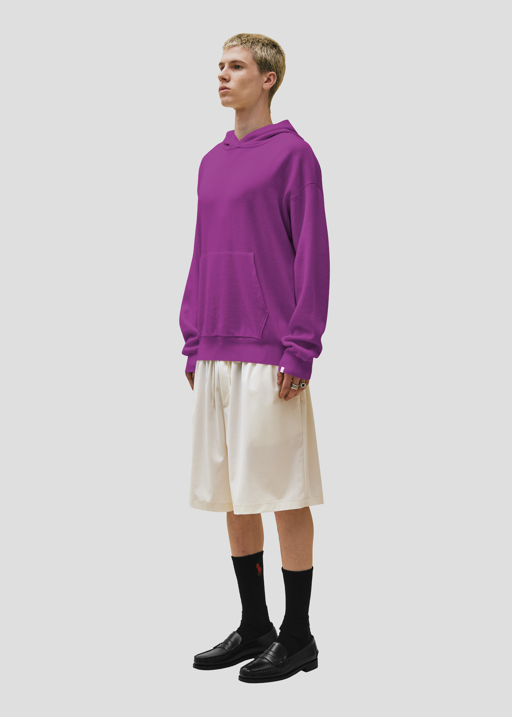 SEVEN GAUGE: MAGLIA CON CAPPUCCIO IN COTONE LANA VIOLA
