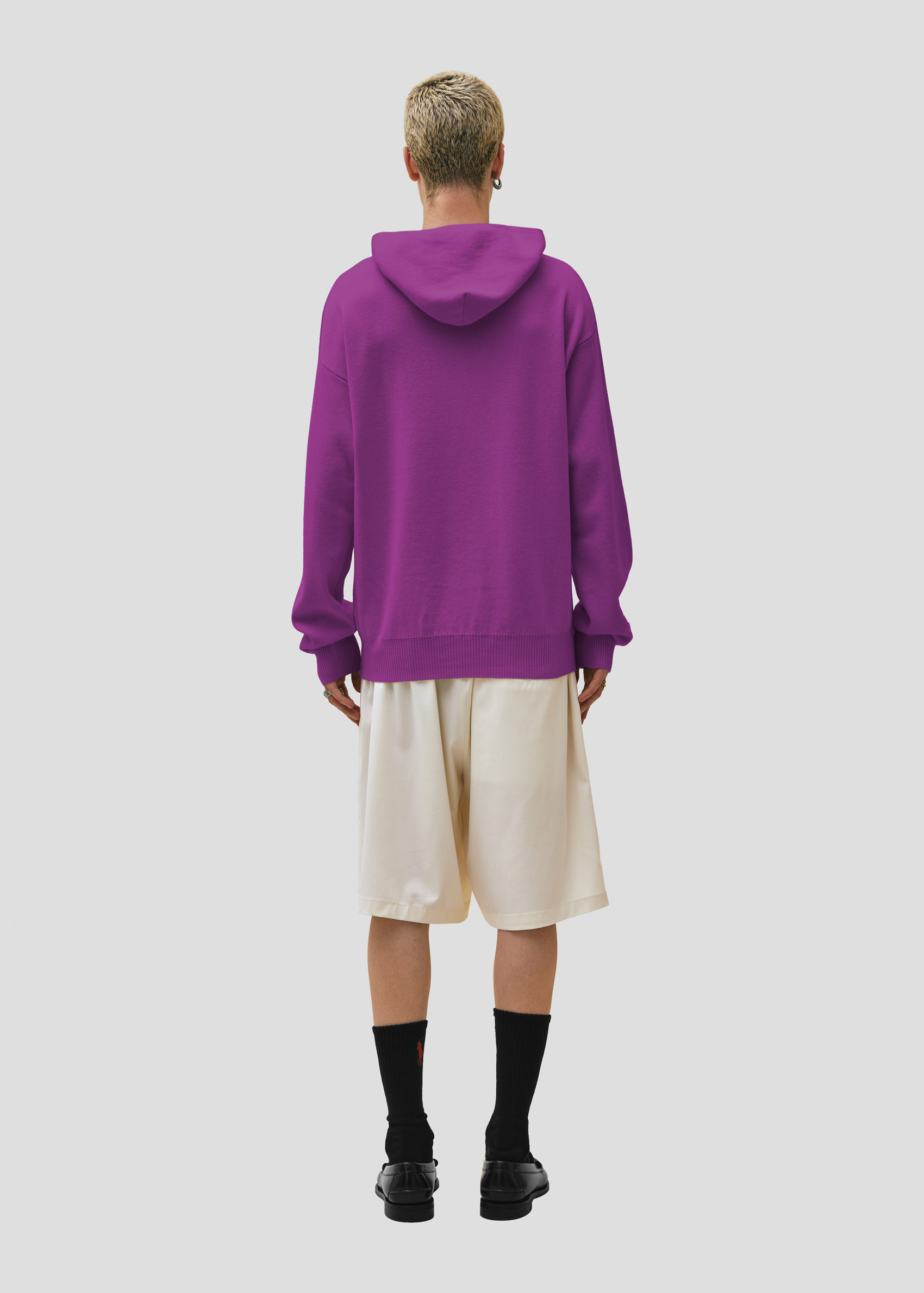 SEVEN GAUGE: MAGLIA CON CAPPUCCIO IN COTONE LANA VIOLA