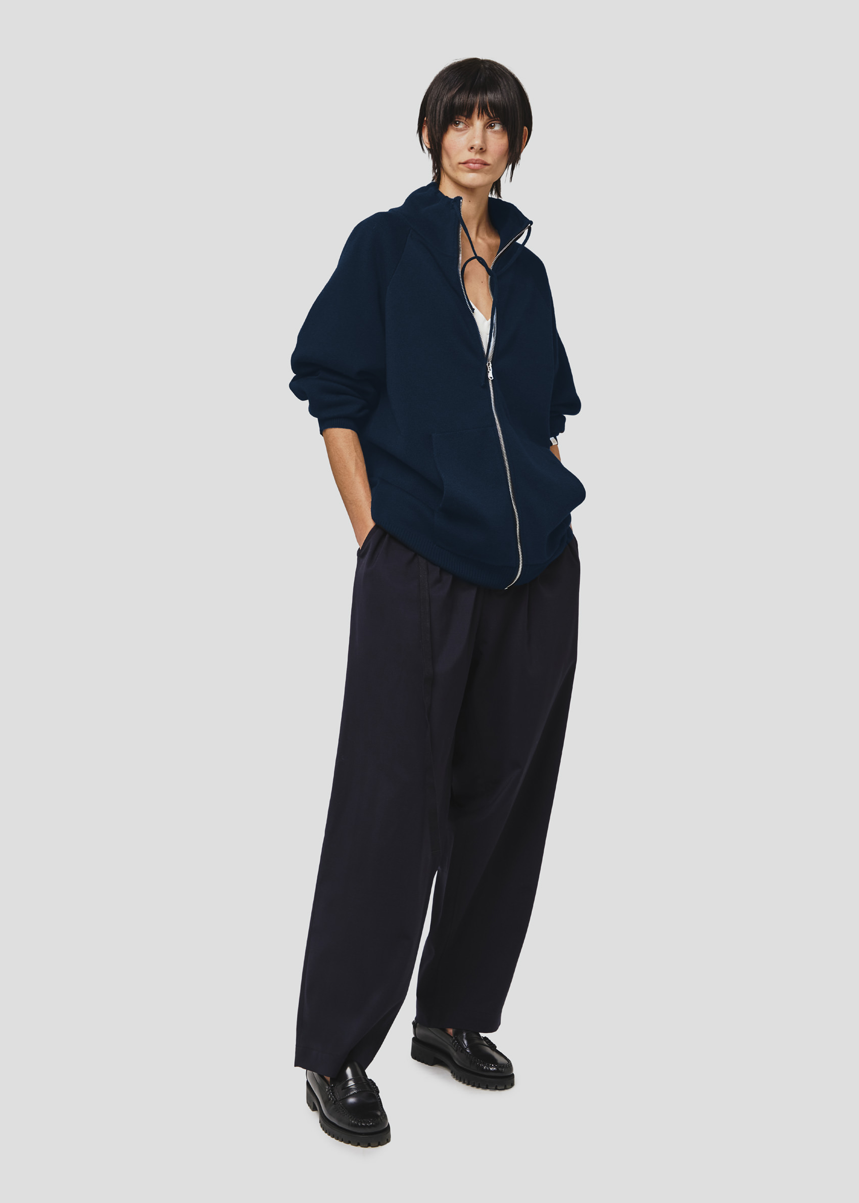 SEVEN GAUGE: GIACCA FULL ZIP COSTA INGLESE COTONE LANA BLU