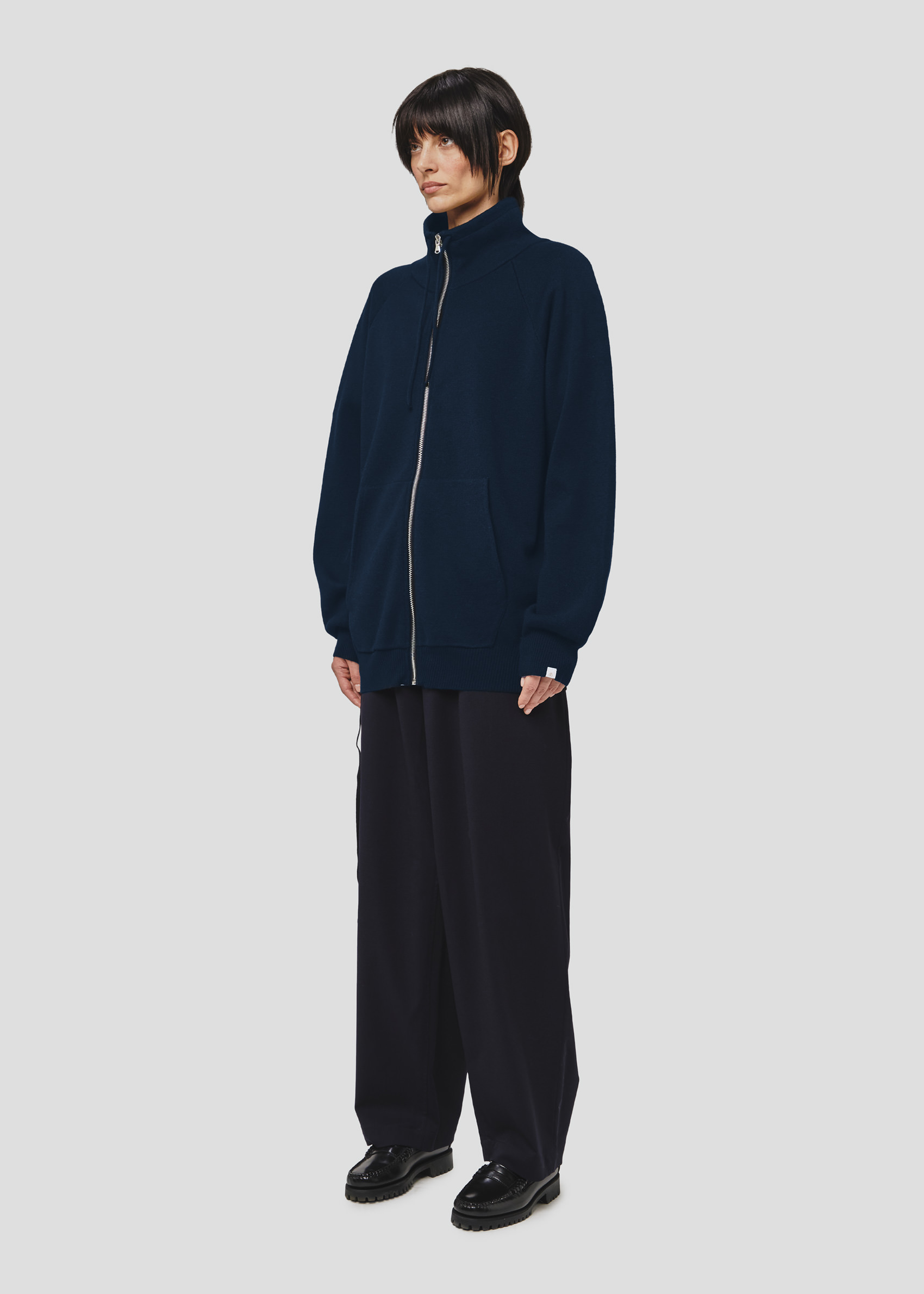 SEVEN GAUGE: GIACCA FULL ZIP COSTA INGLESE COTONE LANA BLU