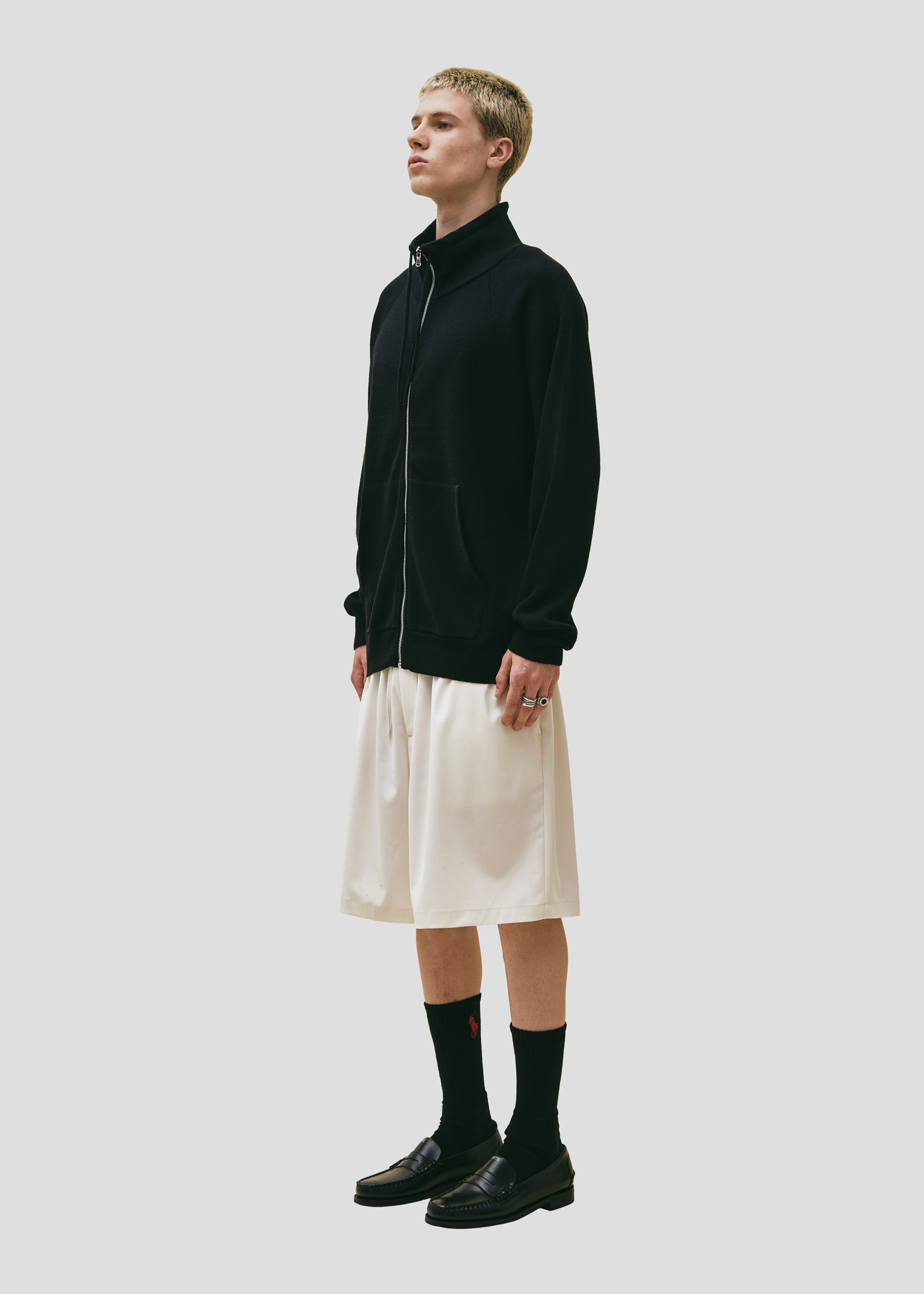 SEVEN GAUGE: GIACCA FULL ZIP COSTA INGLESE COTONE LANA NERO
