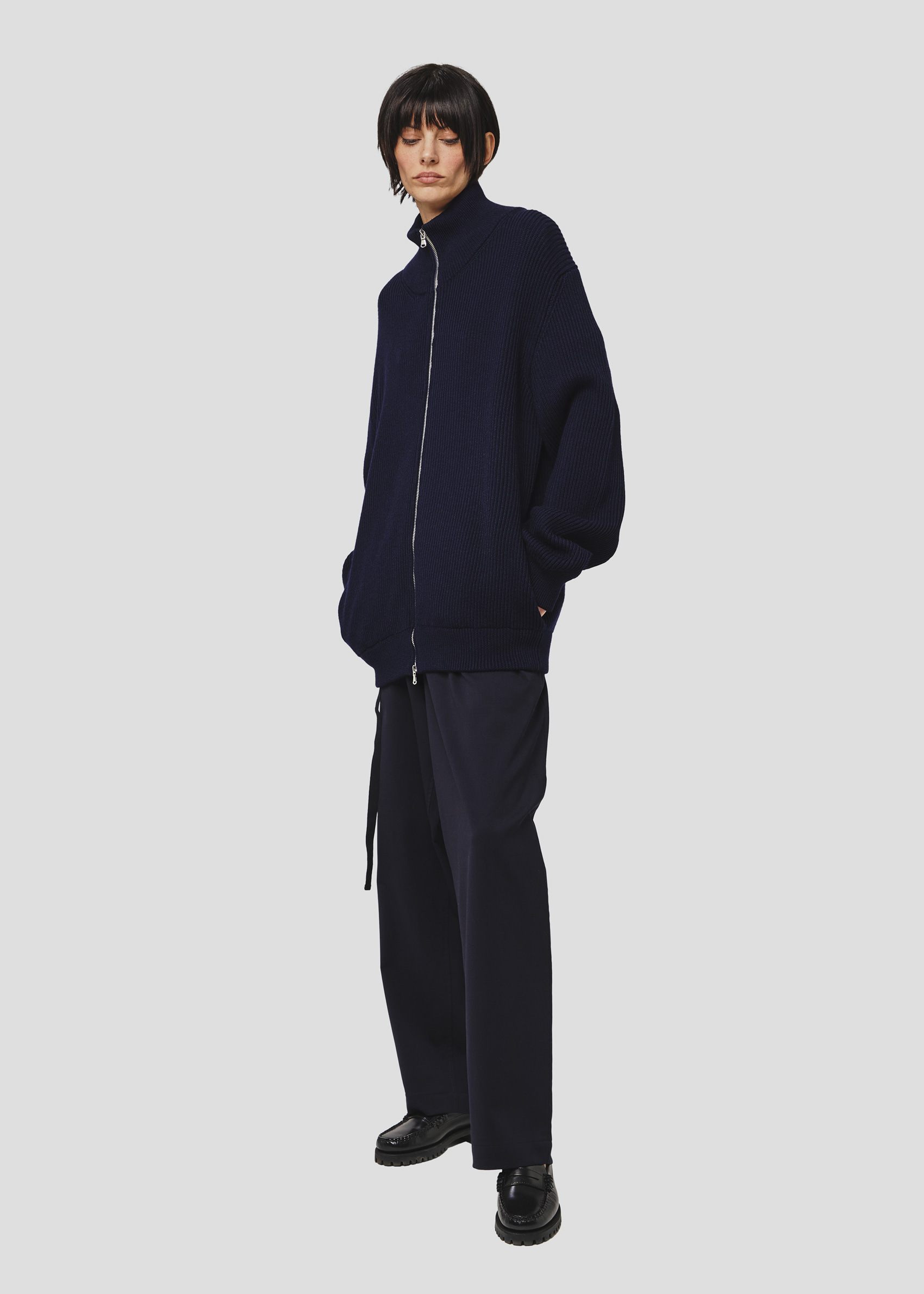 SEVEN GAUGE: GIACCA FULL ZIP COSTA INGLESE COTONE LANA BLU  