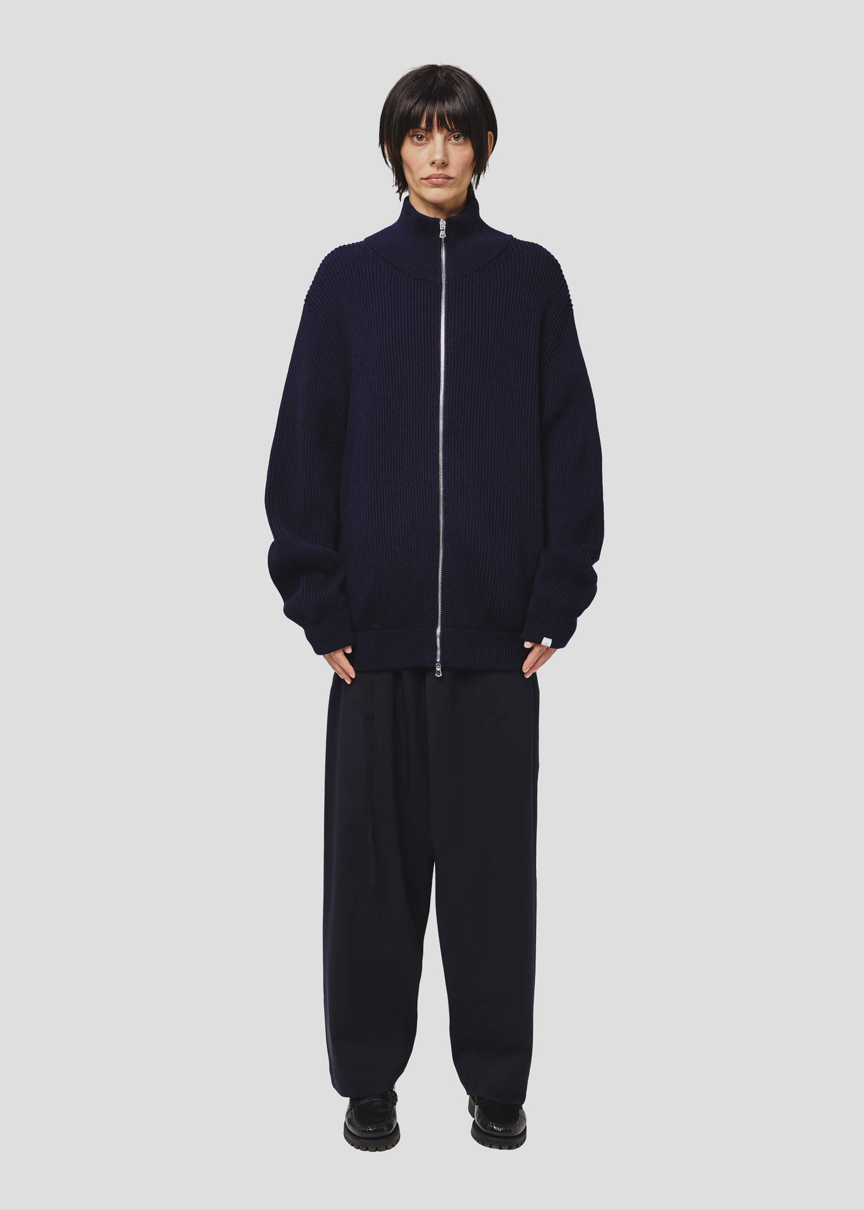 SEVEN GAUGE: GIACCA FULL ZIP COSTA INGLESE COTONE LANA BLU  