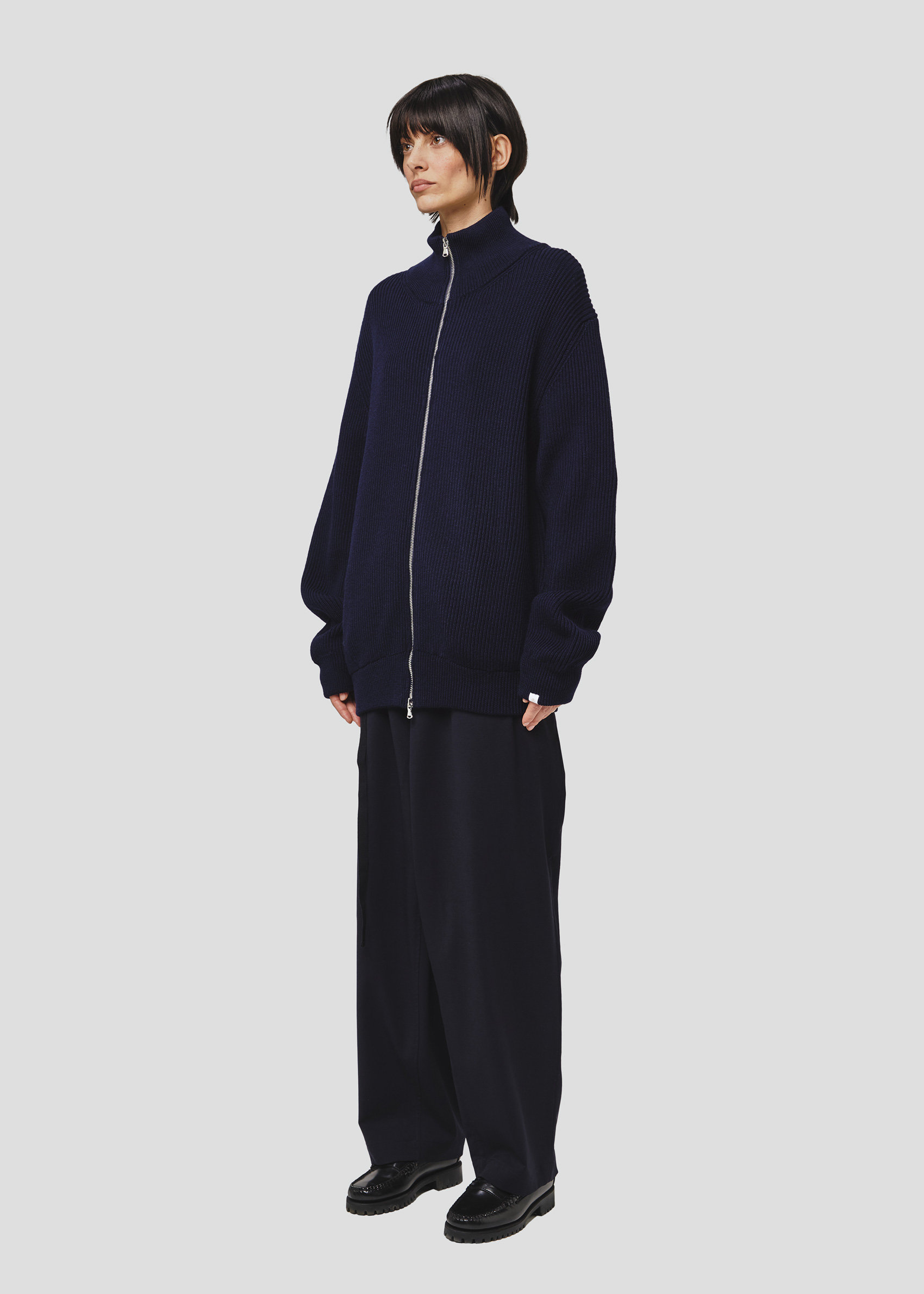 SEVEN GAUGE: GIACCA FULL ZIP COSTA INGLESE COTONE LANA BLU  