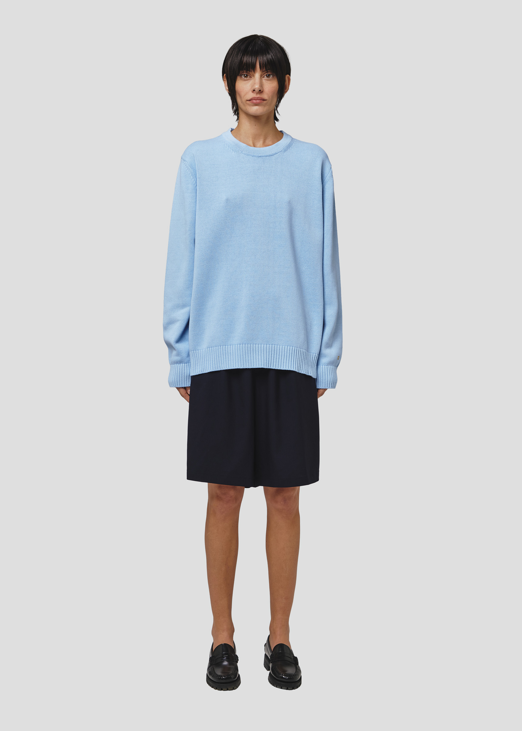 SEVEN GAUGE: PULLOVER GIROCOLLO IN COTONE AZZURRO  