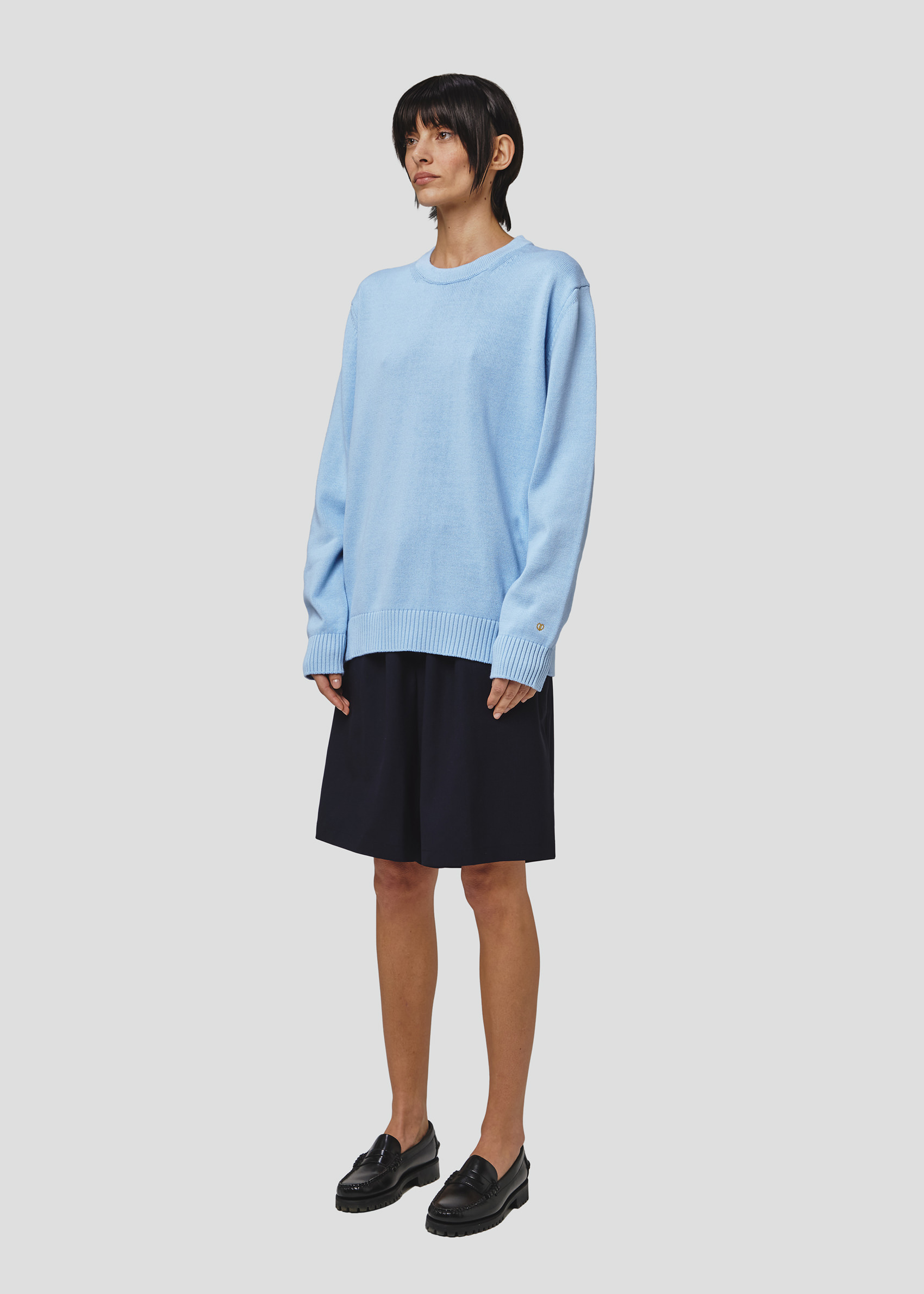 SEVEN GAUGE: PULLOVER GIROCOLLO IN COTONE AZZURRO  