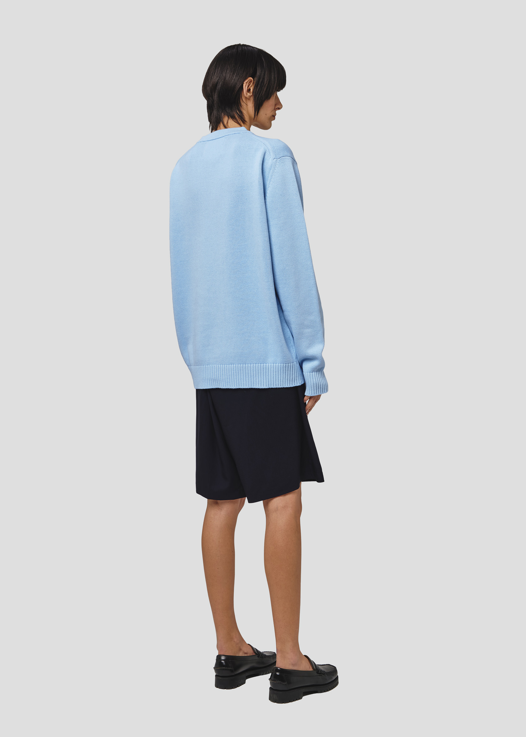 SEVEN GAUGE: PULLOVER GIROCOLLO IN COTONE AZZURRO  