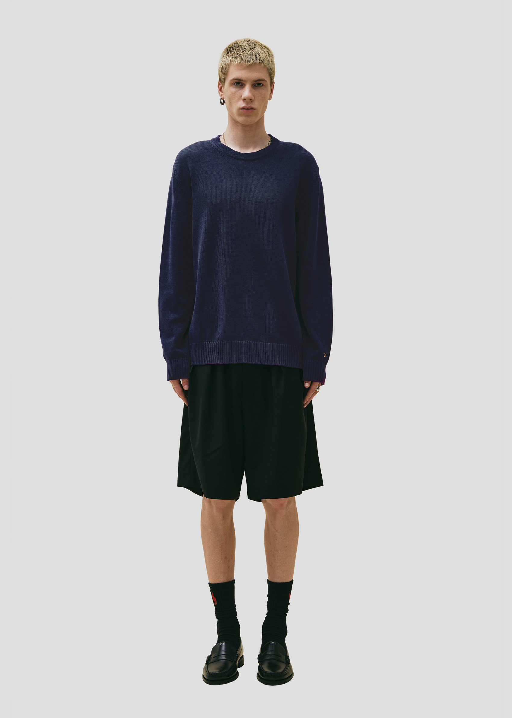 SEVEN GAUGE: PULLOVER GIROCOLLO IN COTONE BLU