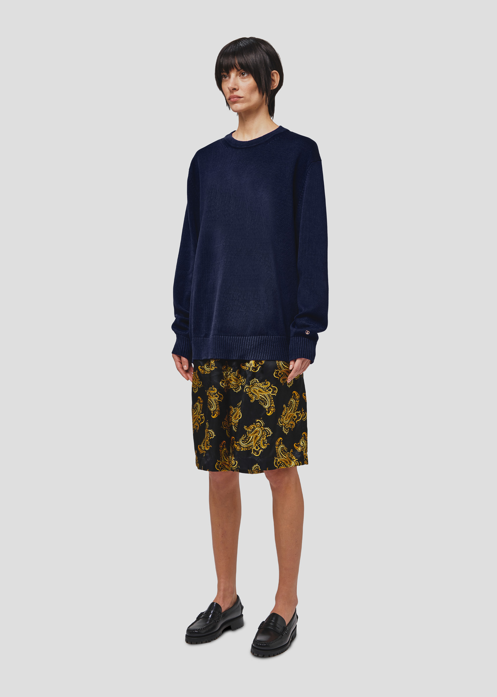 SEVEN GAUGE: PULLOVER GIROCOLLO IN COTONE BLU