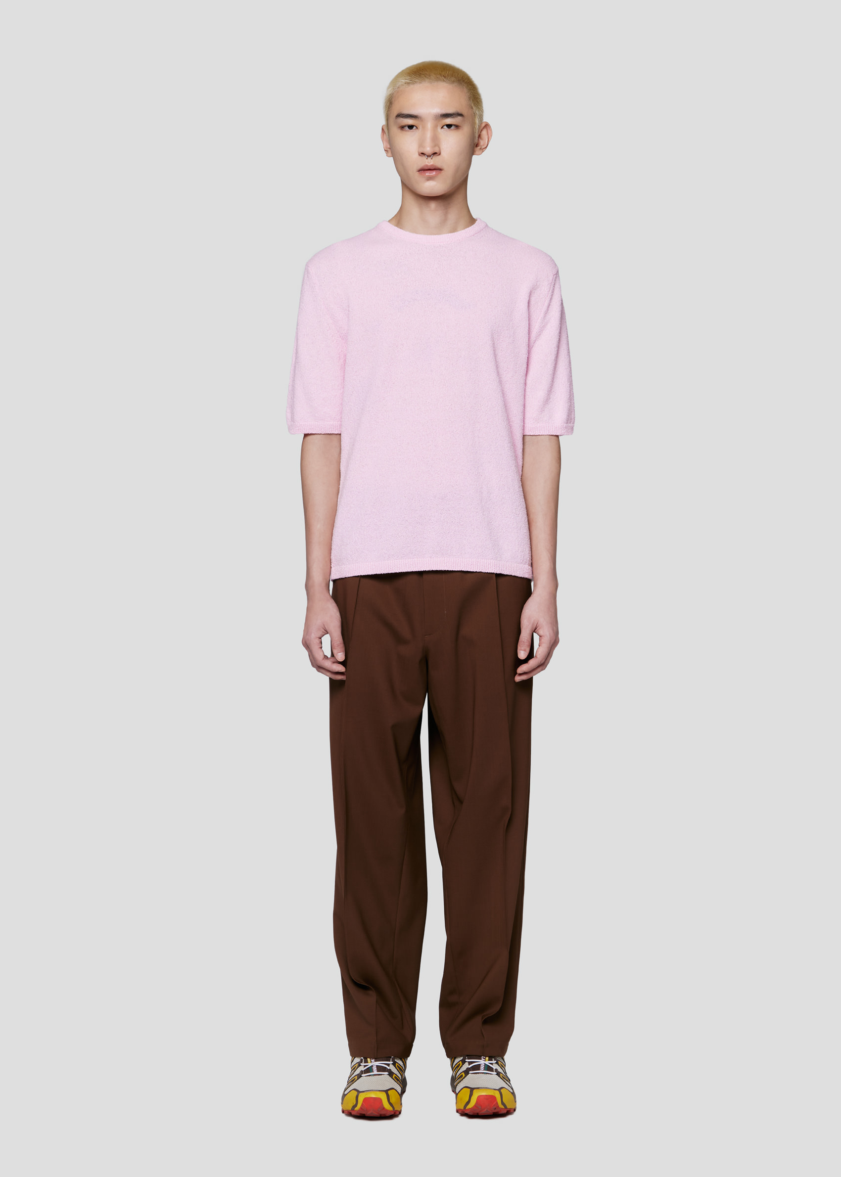 SEVEN GAUGE: PULLOVER GIROCOLLO BOUCLET MANICA CORTA ROSA
