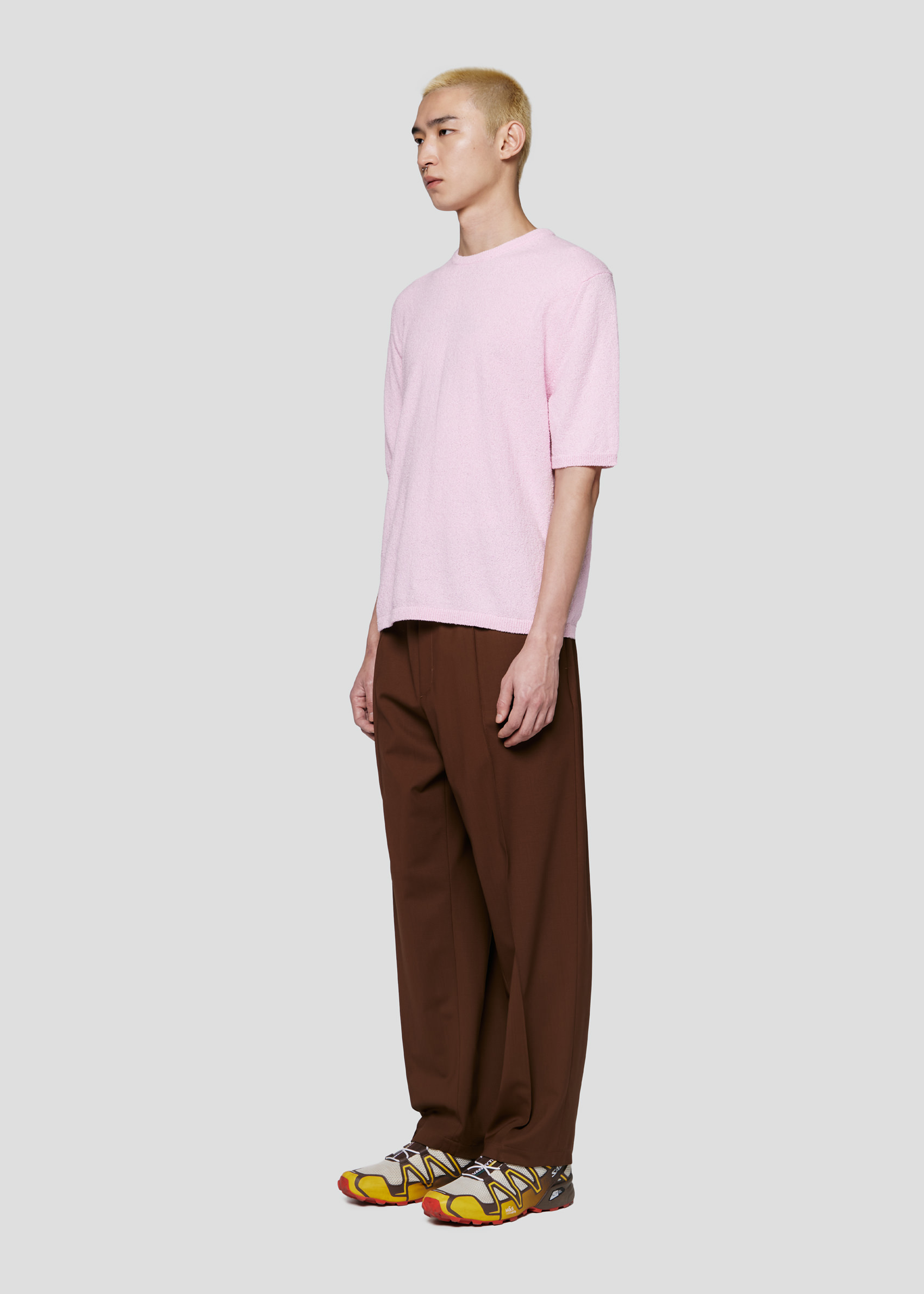 SEVEN GAUGE: PULLOVER GIROCOLLO BOUCLET MANICA CORTA ROSA