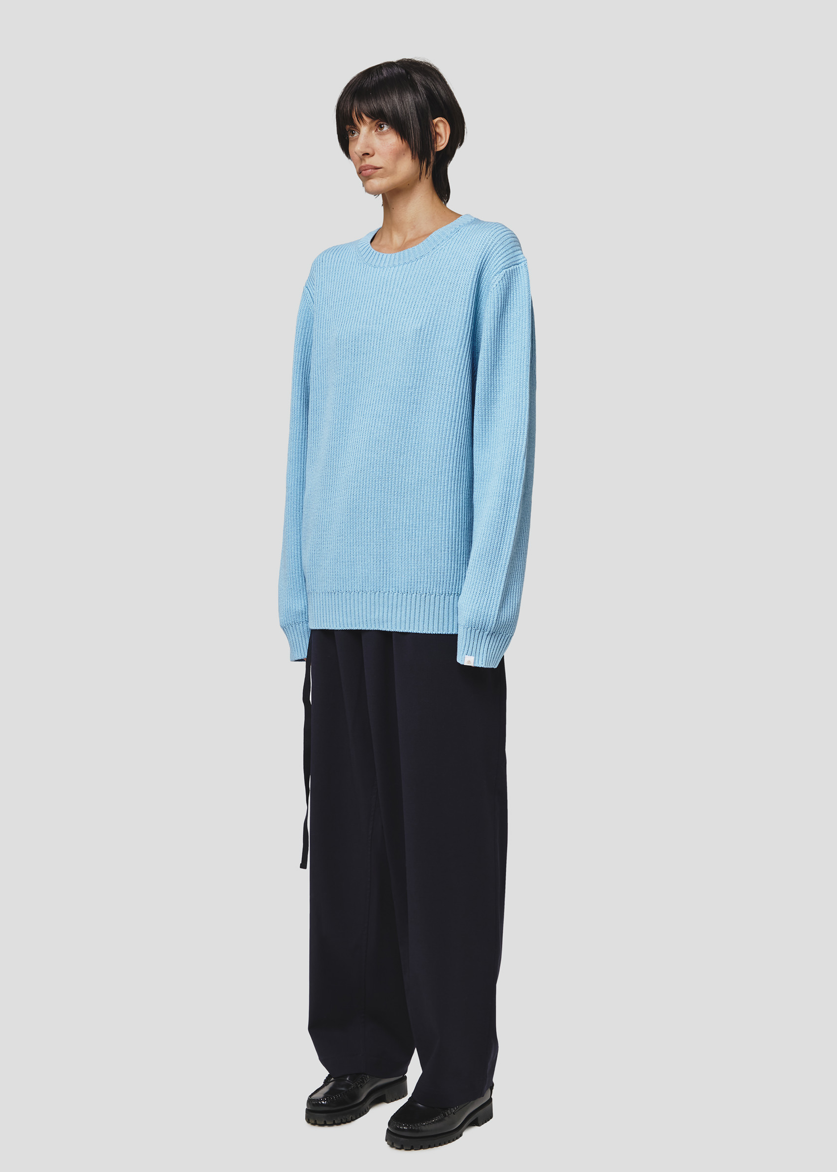 SEVEN GAUGE: MAGLIONE GIROCOLLO  COSTA INGLESE COTONE LANA AZZURRO