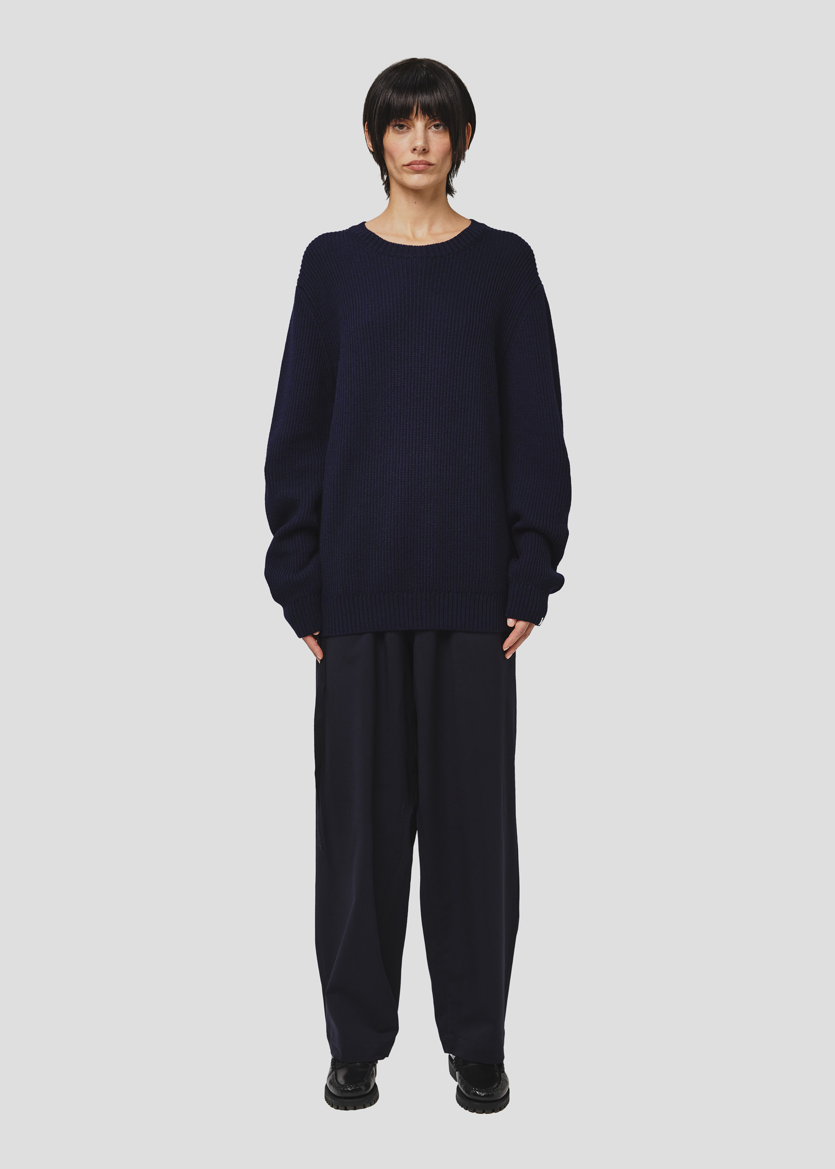 SEVEN GAUGE: MAGLIONE GIROCOLLO COSTA INGLESE COTONE LANA BLU