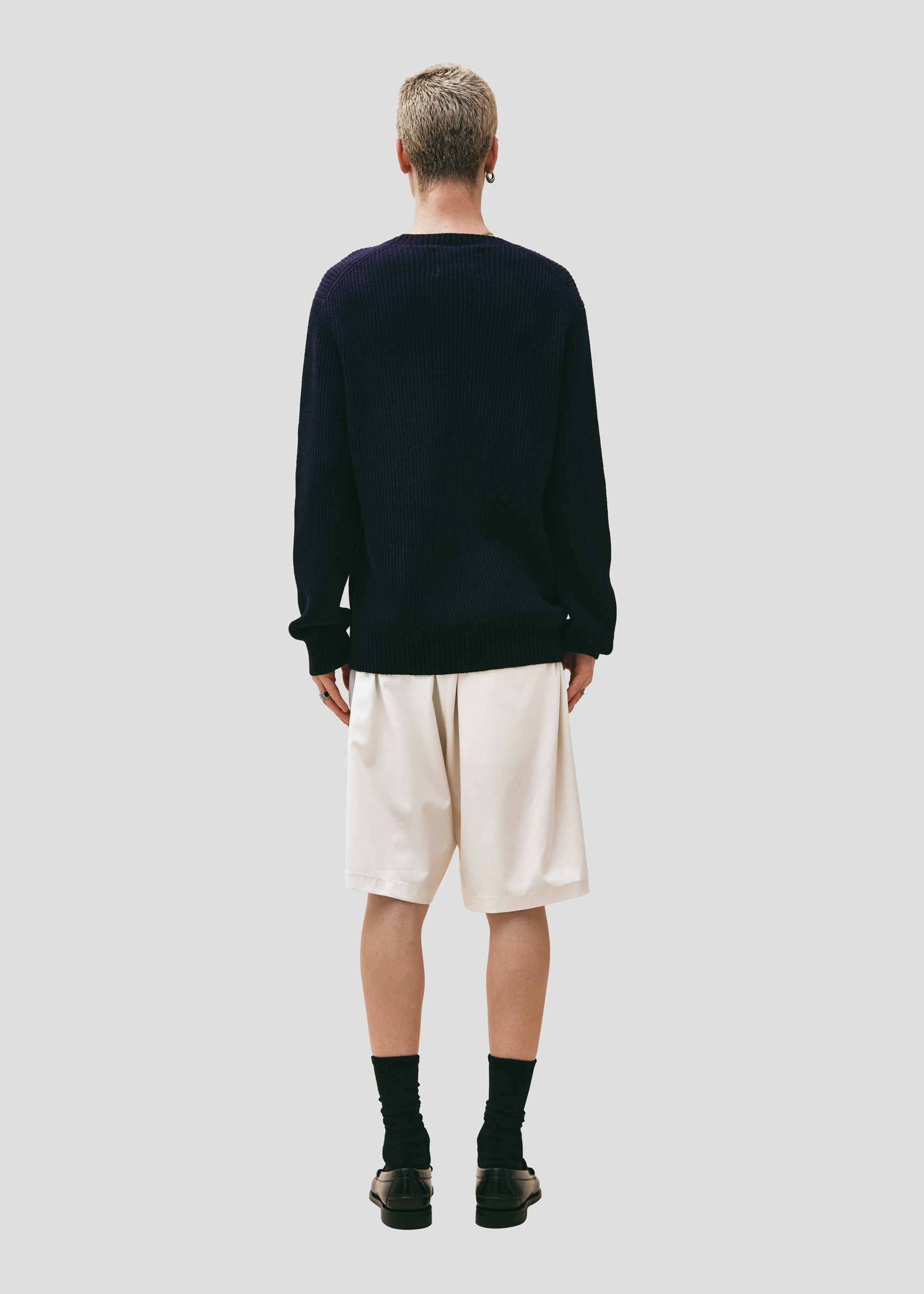 SEVEN GAUGE: MAGLIONE GIROCOLLO COSTA INGLESE COTONE LANA BLU