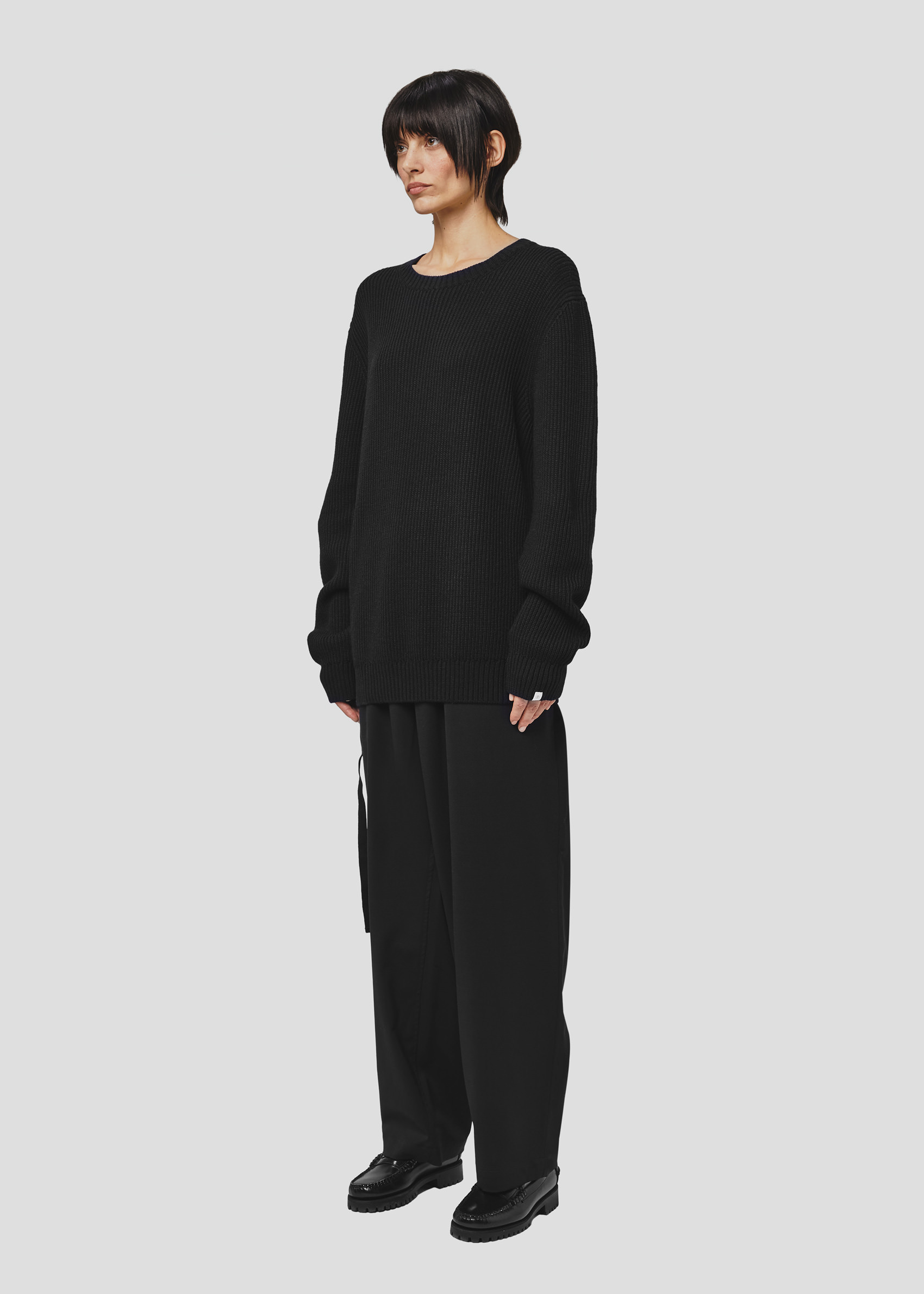 SEVEN GAUGE: MAGLIONE GIROCOLLO  COSTA INGLESE COTONE LANA NERO