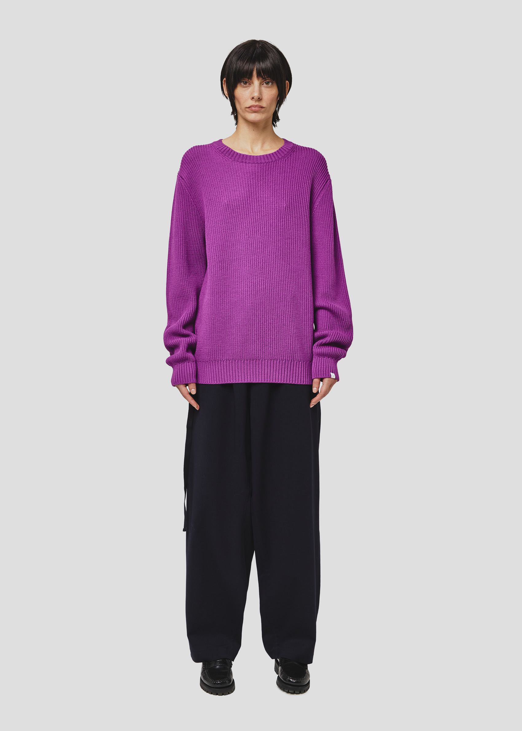 SEVEN GAUGE: WOOL COTTON CREW NECK ENGLISH RIB PURPLE