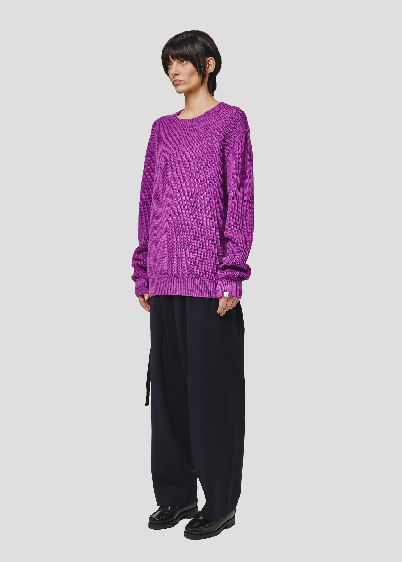 SEVEN GAUGE: WOOL COTTON CREW NECK ENGLISH RIB PURPLE