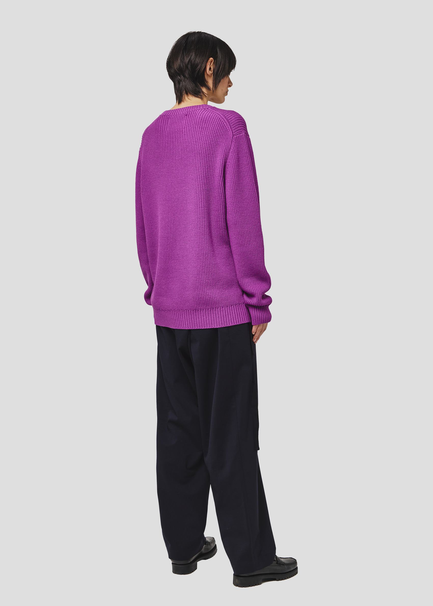 SEVEN GAUGE: WOOL COTTON CREW NECK ENGLISH RIB PURPLE