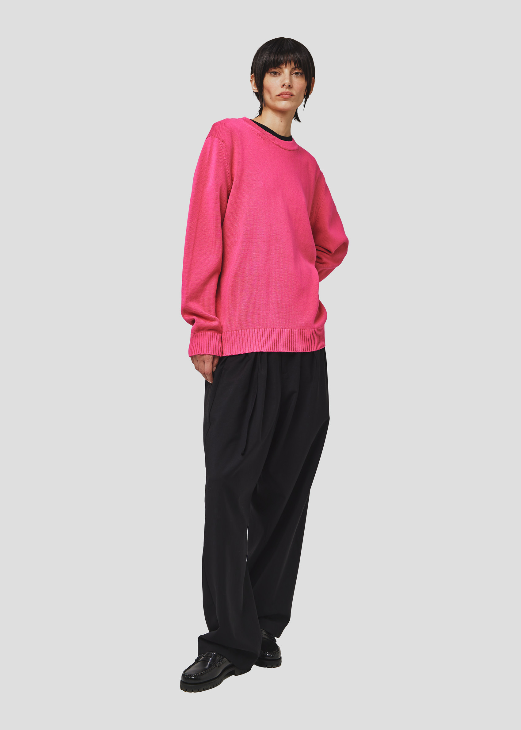 SEVEN GAUGE: COTTON CREW NECK SWEATER FUCSIA