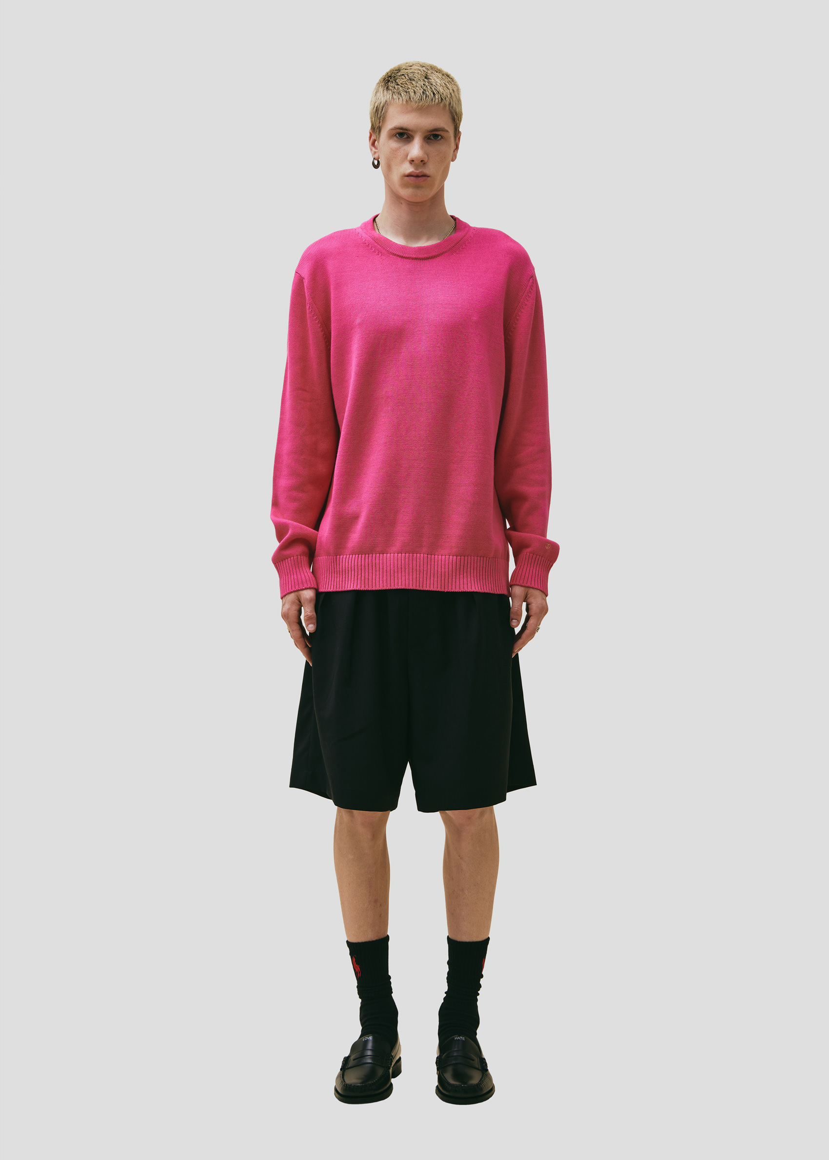 SEVEN GAUGE: COTTON CREW NECK SWEATER FUCSIA