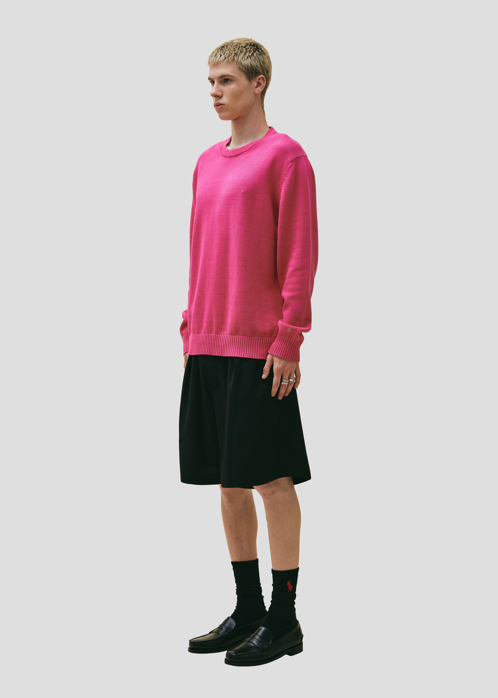 SEVEN GAUGE: COTTON CREW NECK SWEATER FUCSIA